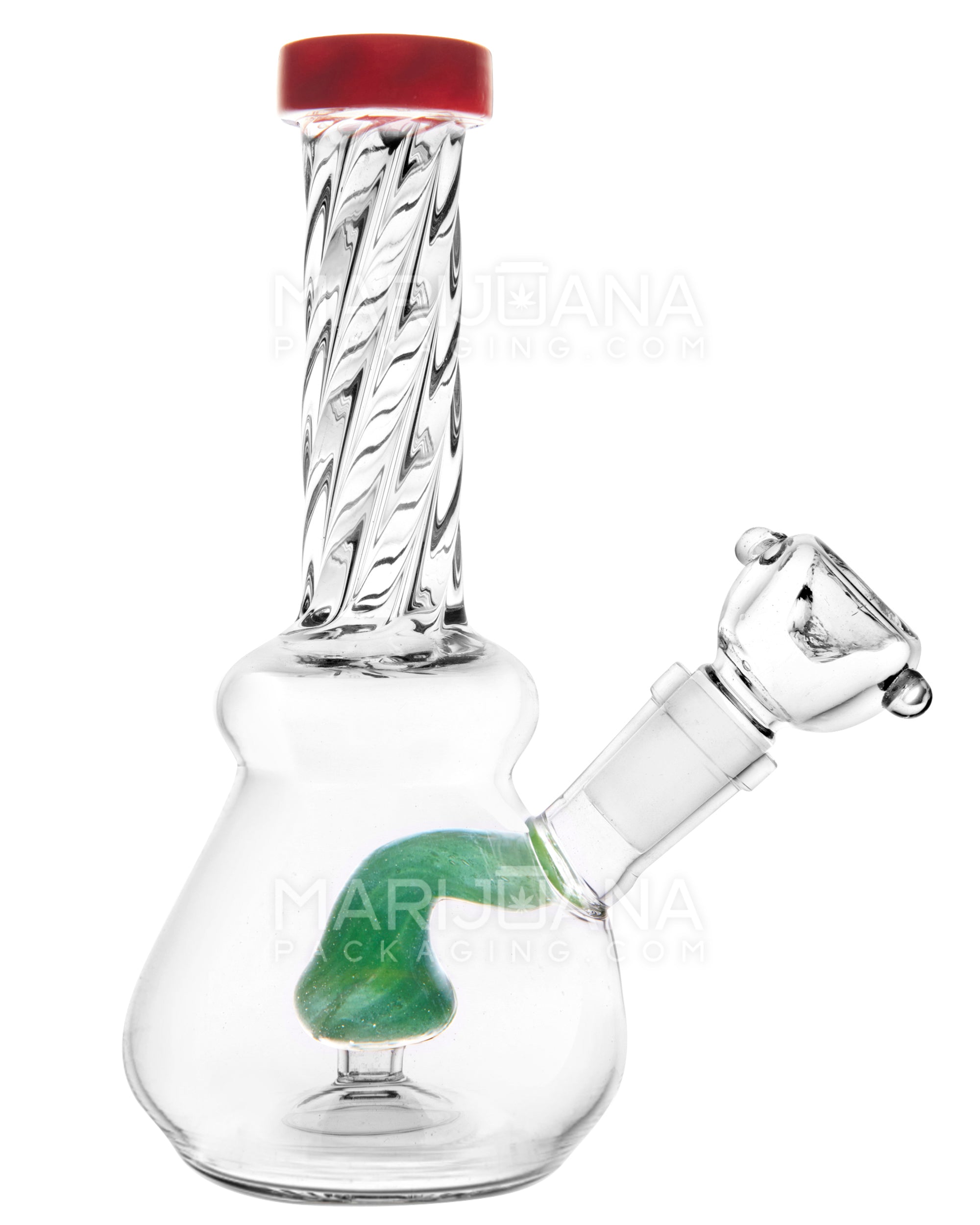 Spiral Neck Painted Circ Perc Glass Beaker Water Pipe | 6in Tall - 14mm Bowl - Red - 4