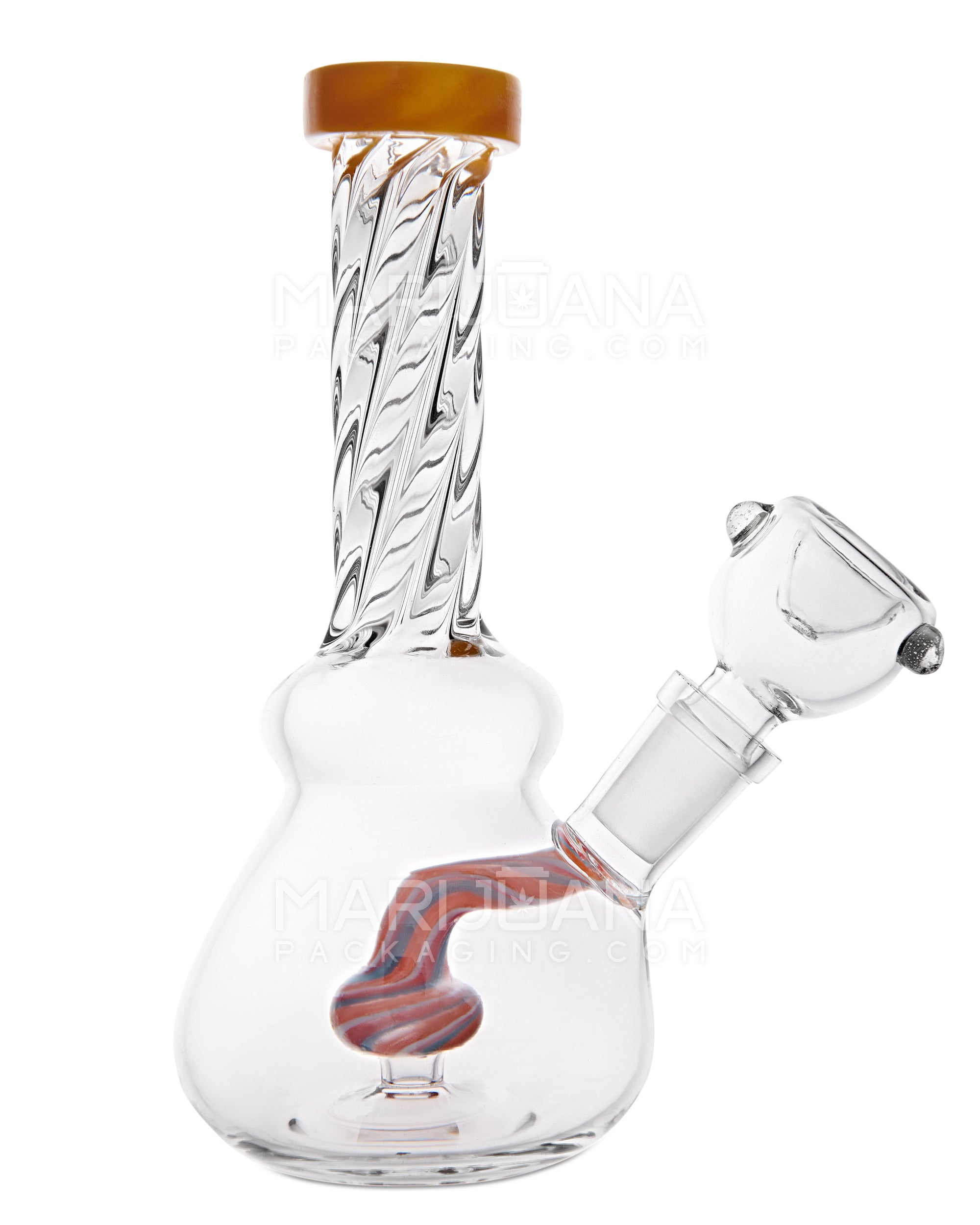 Spiral Neck Painted Circ Perc Glass Beaker Water Pipe | 6in Tall - 14mm Bowl - Yellow - 10