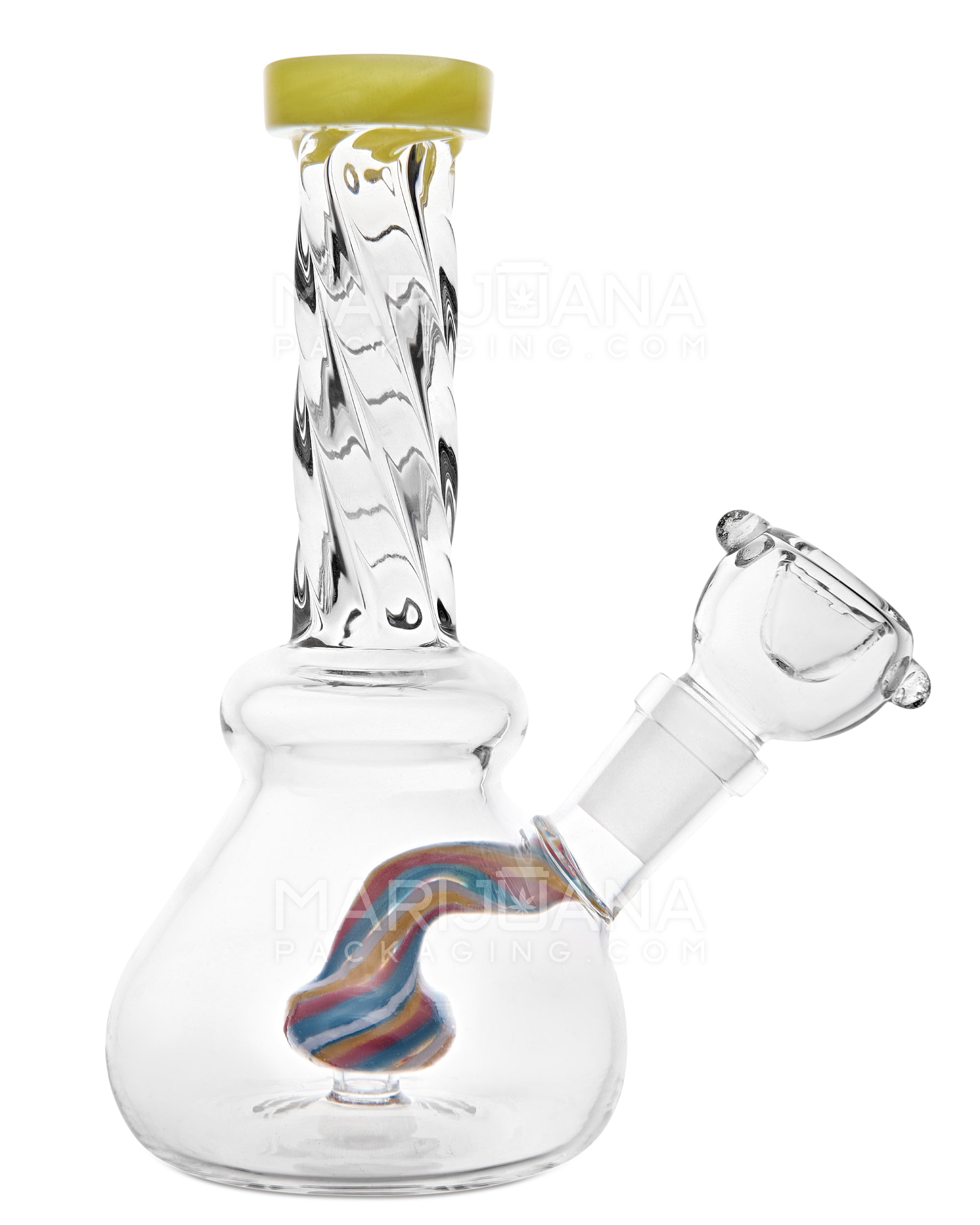 Spiral Neck Painted Circ Perc Glass Beaker Water Pipe | 6in Tall - 14mm Bowl - Yellow - 5