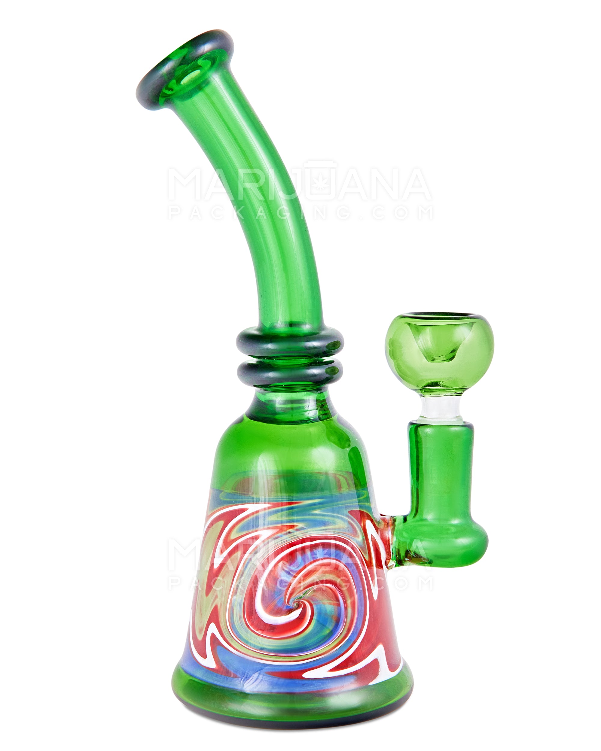 Bent Neck Wig Wag Glass Beaker Water Pipe | 8in Tall - 14mm Bowl - Green - 1
