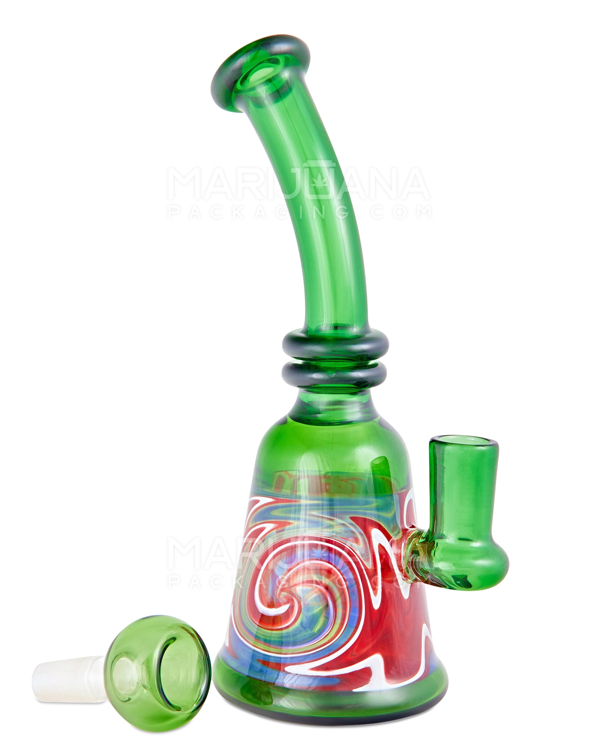 Bent Neck Wig Wag Glass Beaker Water Pipe | 8in Tall - 14mm Bowl - Green - 2