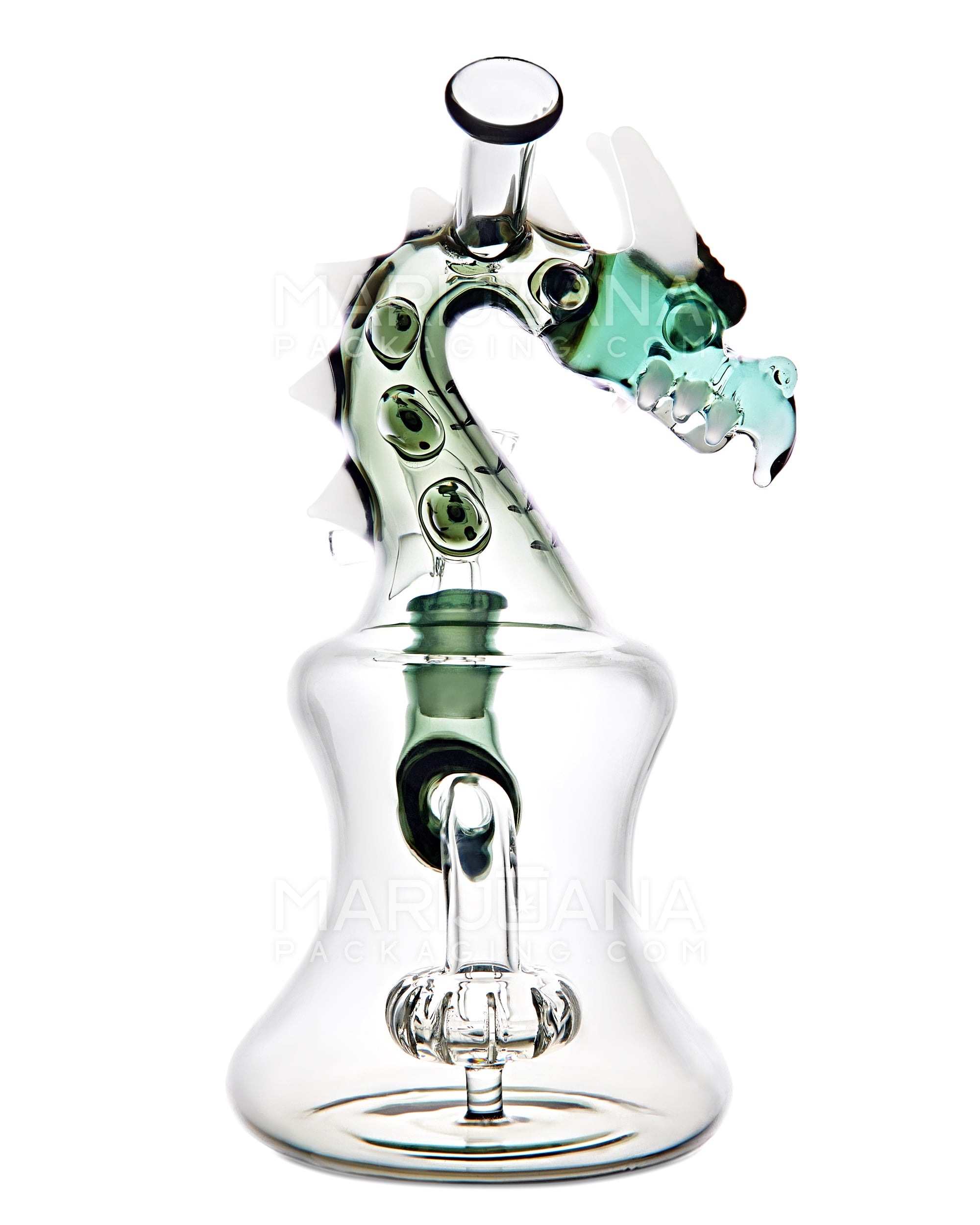 Heady | USA Glass Horned Dragon Neck Circ Perc Glass Bell Water Pipe | 7in Tall - 14mm Bowl - Smoke - 1