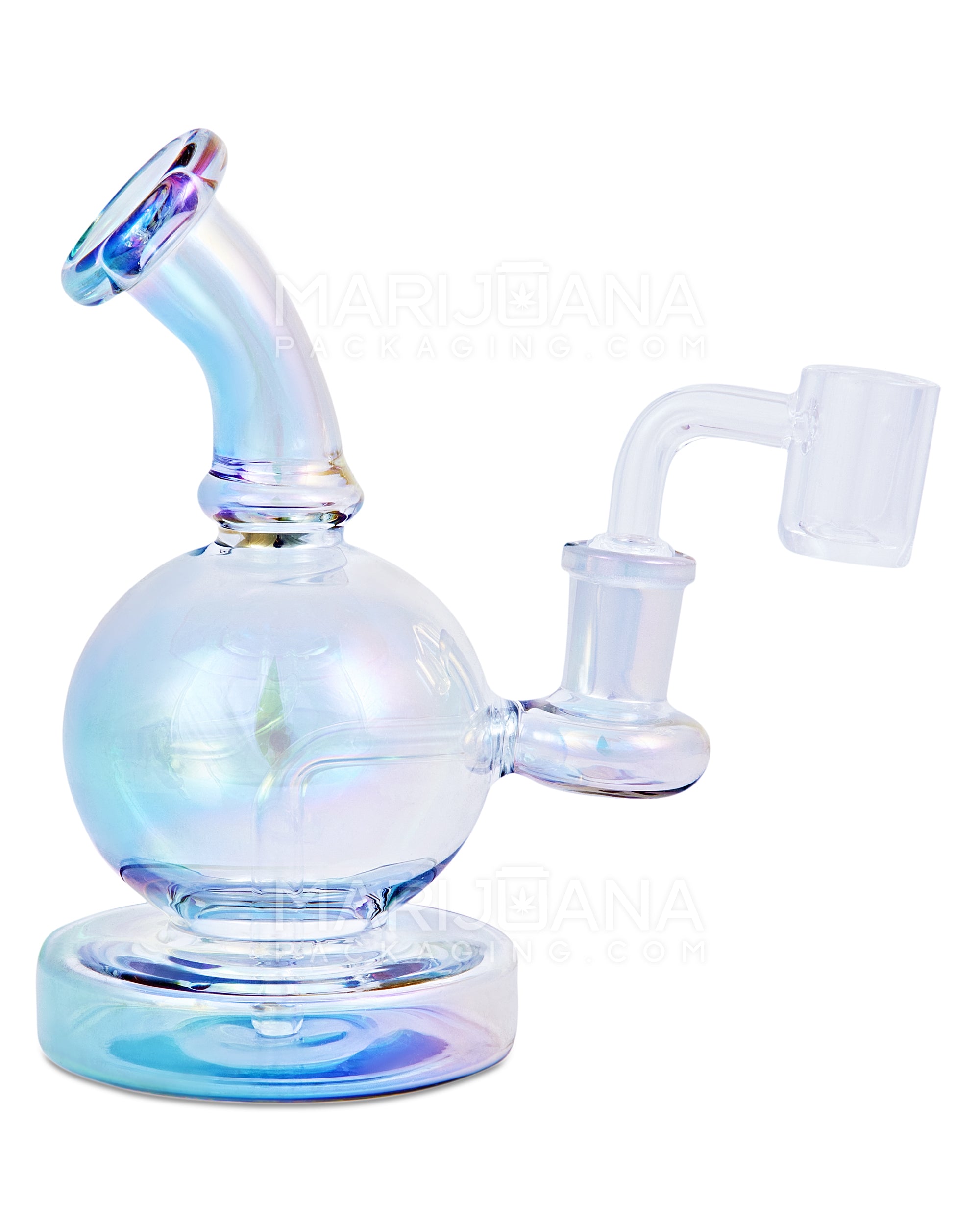 Bent Neck Glass Egg Dab Rig w/ Thick Base | 5.5in Tall - 14mm Banger - Iridescent Blue - 1