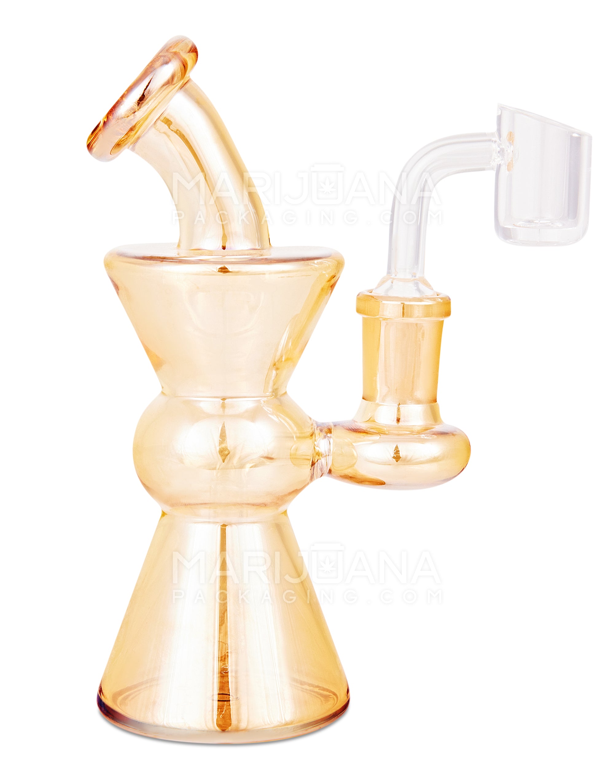 Bent Neck Hourglass Glass Dab Rig | 6in Tall - 14mm Banger - Amber - 1