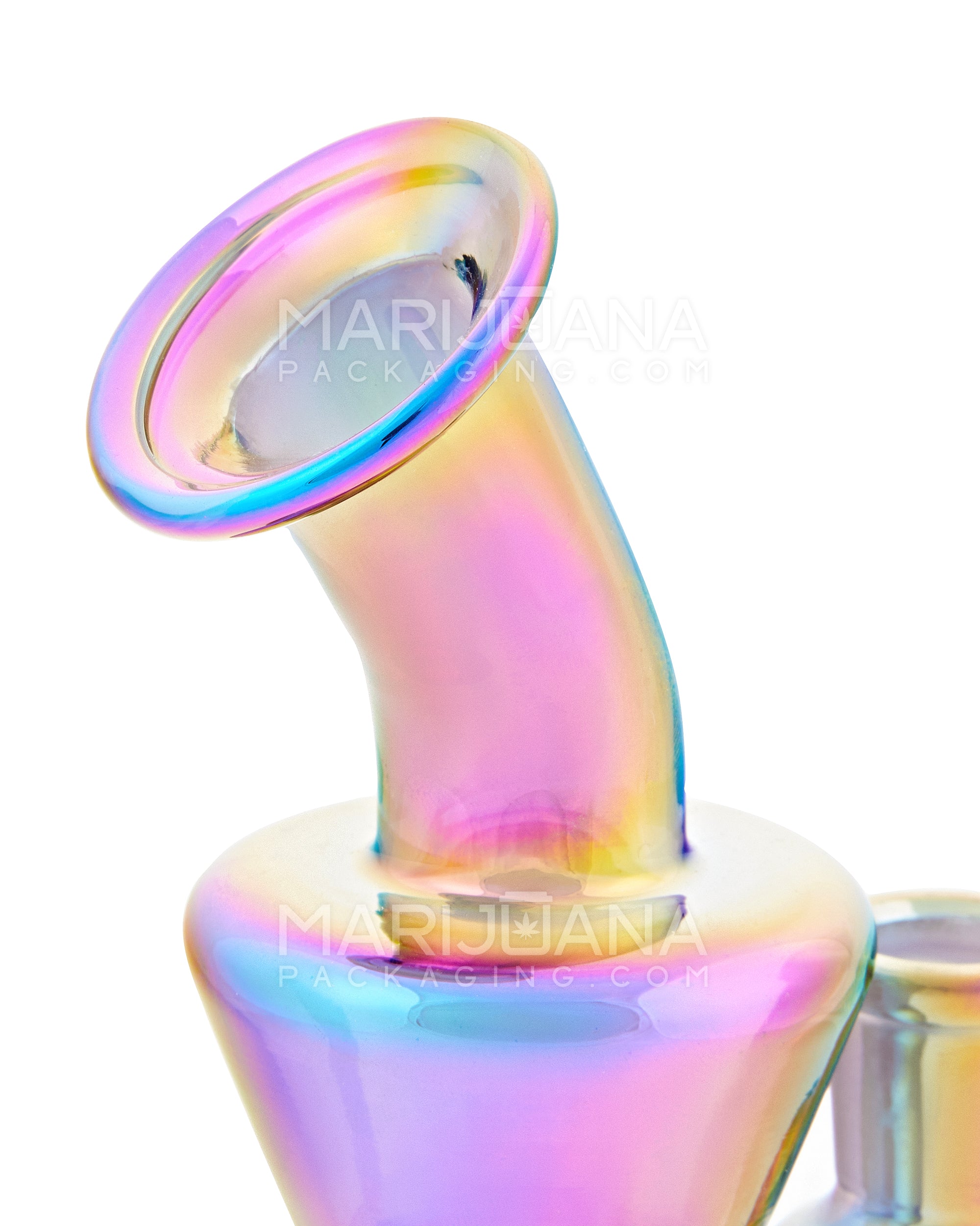 Bent Neck Hourglass Glass Dab Rig | 6in Tall - 14mm Banger - Iridescent