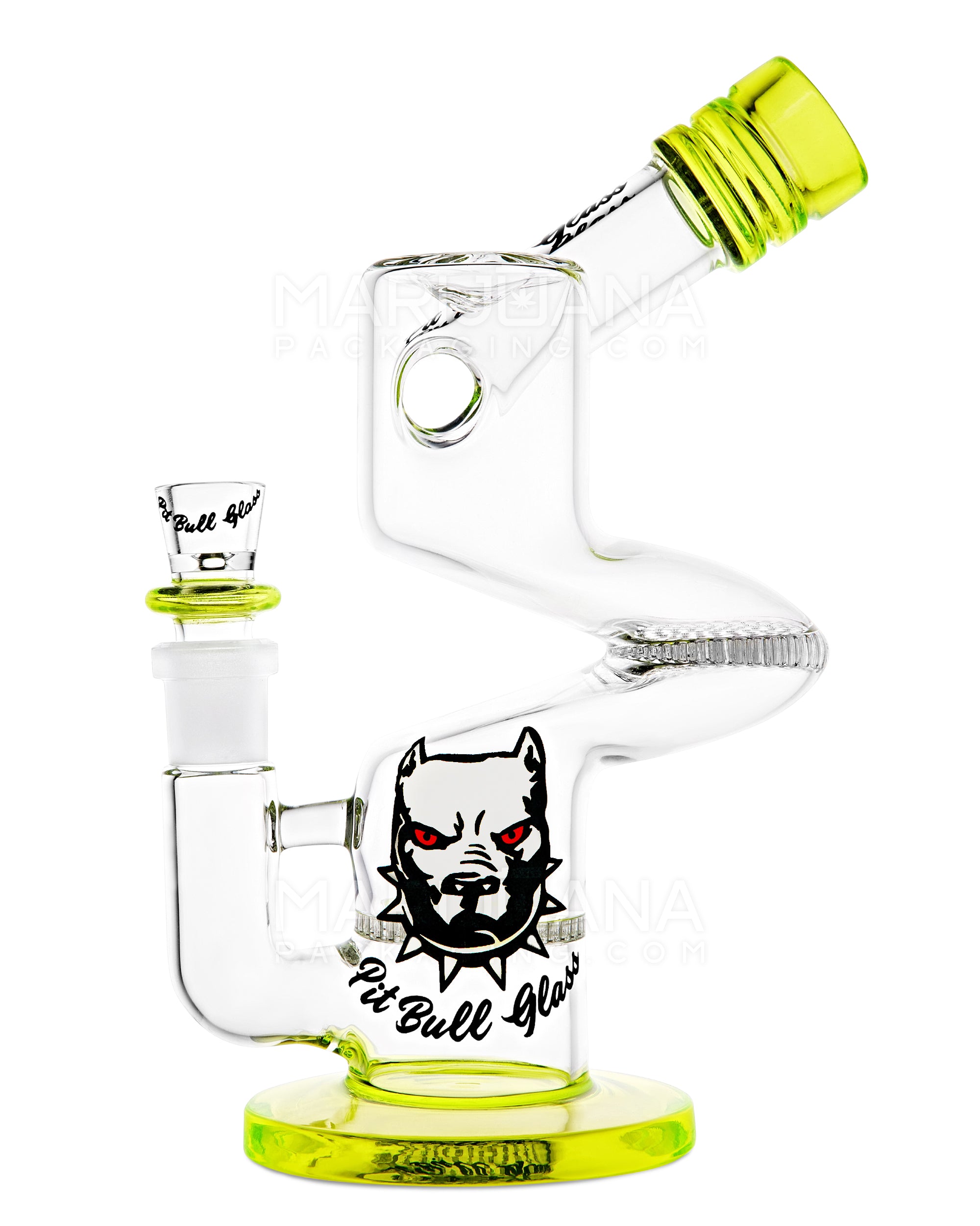 PIT BULL | Z-Neck Sidecar Double Honeycomb Perc Glass Water Pipe w/ Thick Base | 10in Tall - 14mm Bowl - Green - 1