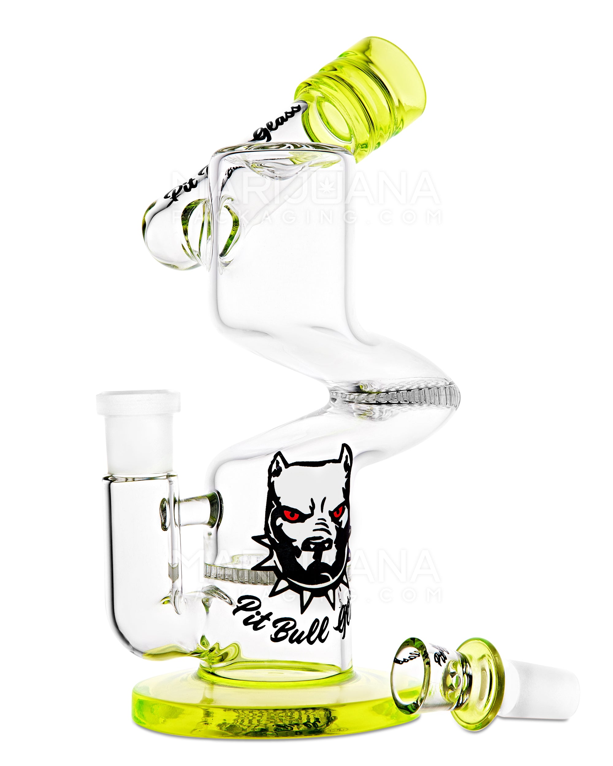 PIT BULL | Z-Neck Sidecar Double Honeycomb Perc Glass Water Pipe w/ Thick Base | 10in Tall - 14mm Bowl - Green - 2