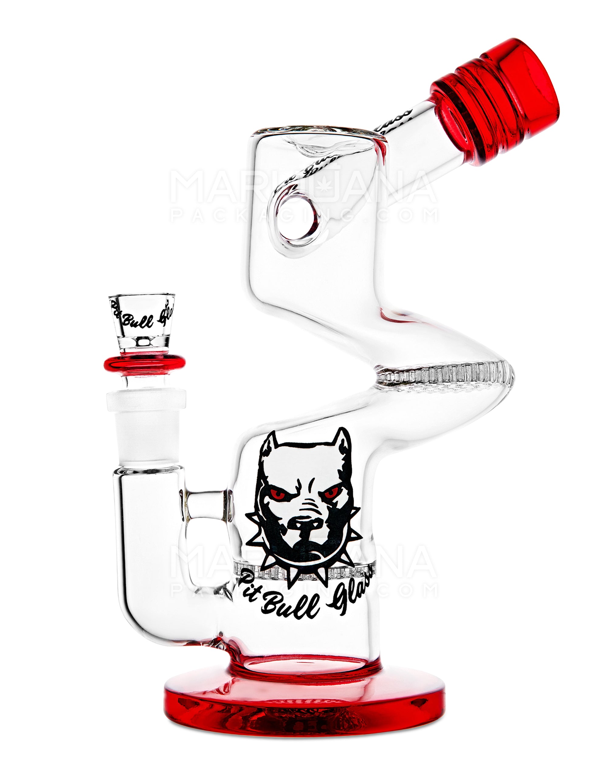 PIT BULL | Z-Neck Sidecar Double Honeycomb Perc Glass Water Pipe w/ Thick Base | 10in Tall - 14mm Bowl - Red - 1