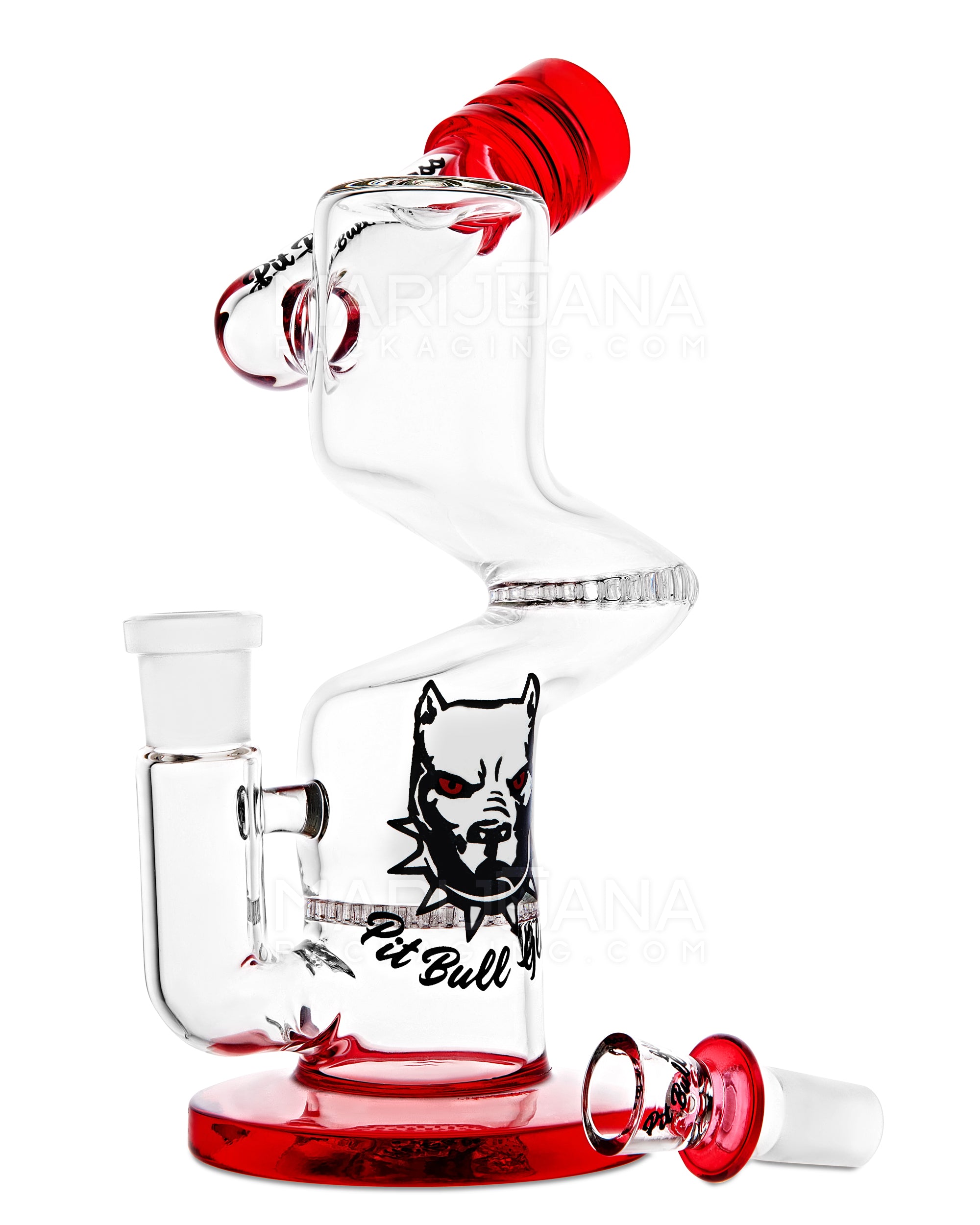 PIT BULL | Z-Neck Sidecar Double Honeycomb Perc Glass Water Pipe w/ Thick Base | 10in Tall - 14mm Bowl - Red - 2