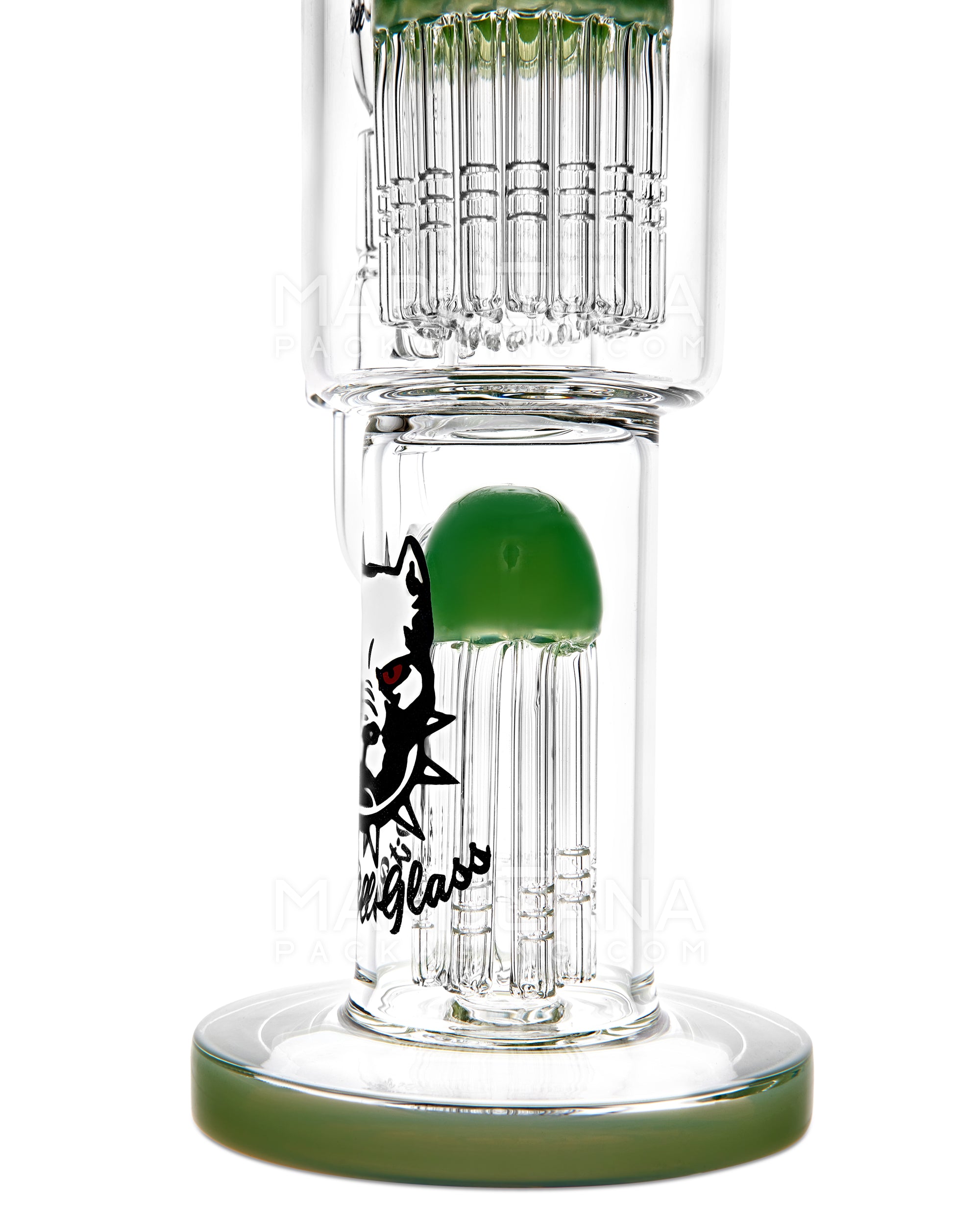 PIT BULL | Bent-Neck Double Tree Perc Glass Water Pipe w/ Thick Base | 12in Tall - 14mm Bowl - Jade - 4