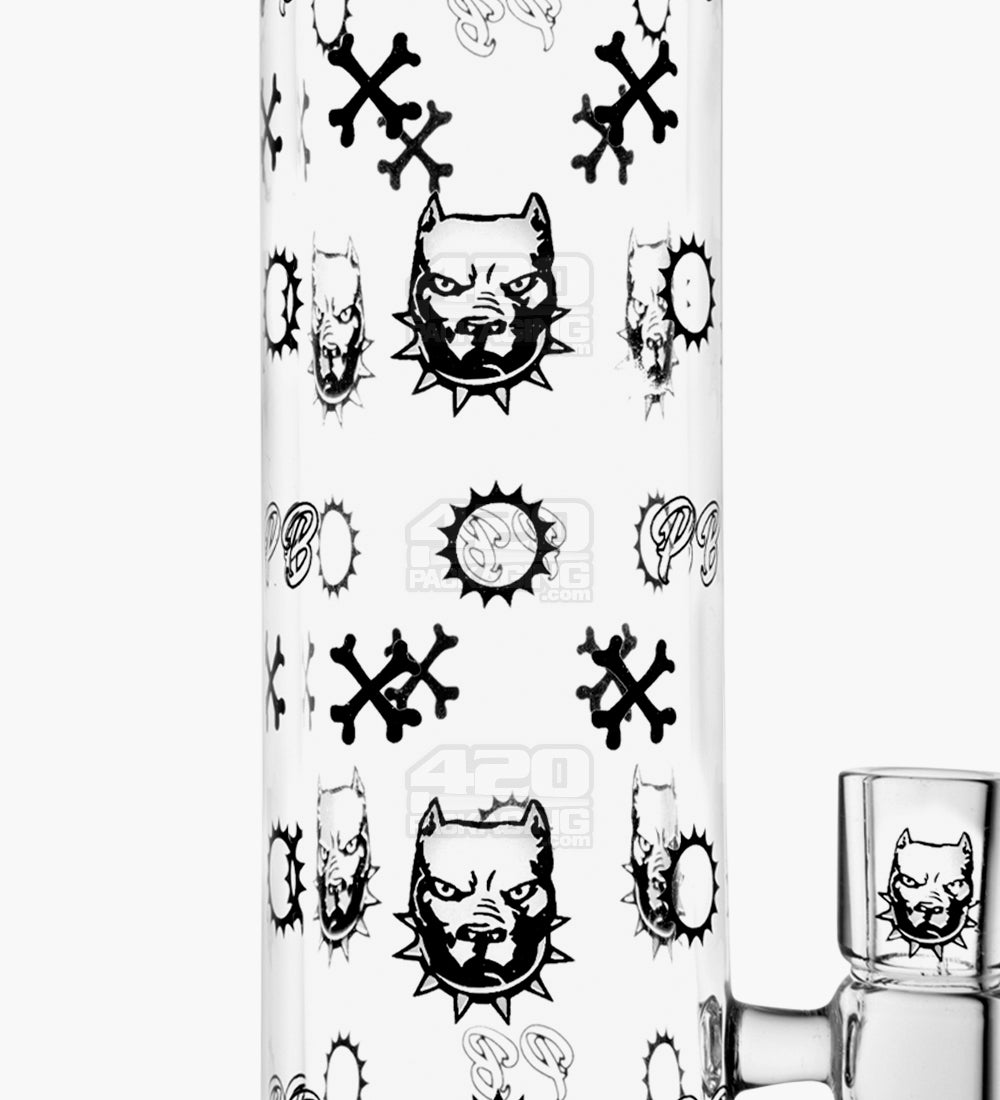 PIT BULL | Decal Straight Neck Honeycomb Sphere Perc Glass Water Pipe w/ Thick Base | 14in Tall - 14mm Bowl - Clear