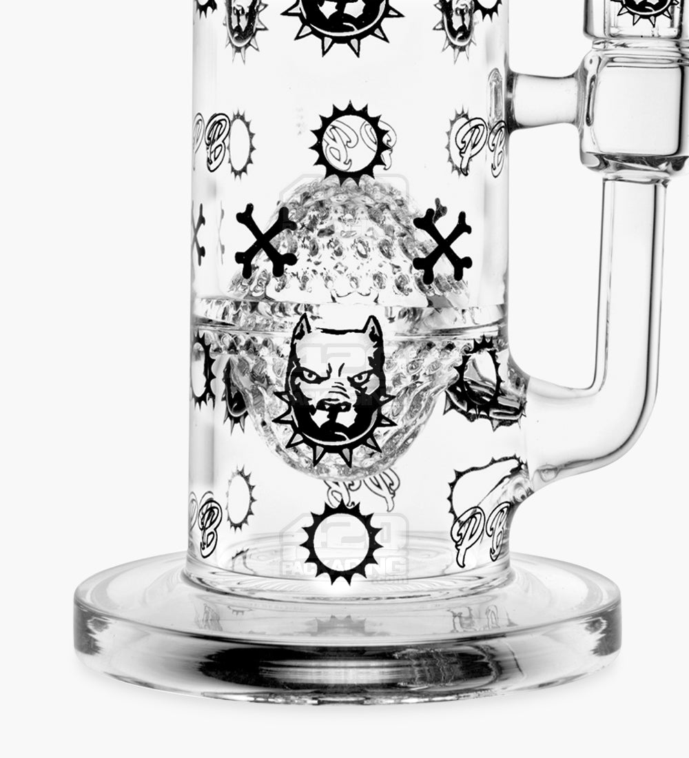 PIT BULL | Decal Straight Neck Honeycomb Sphere Perc Glass Water Pipe w/ Thick Base | 14in Tall - 14mm Bowl - Clear