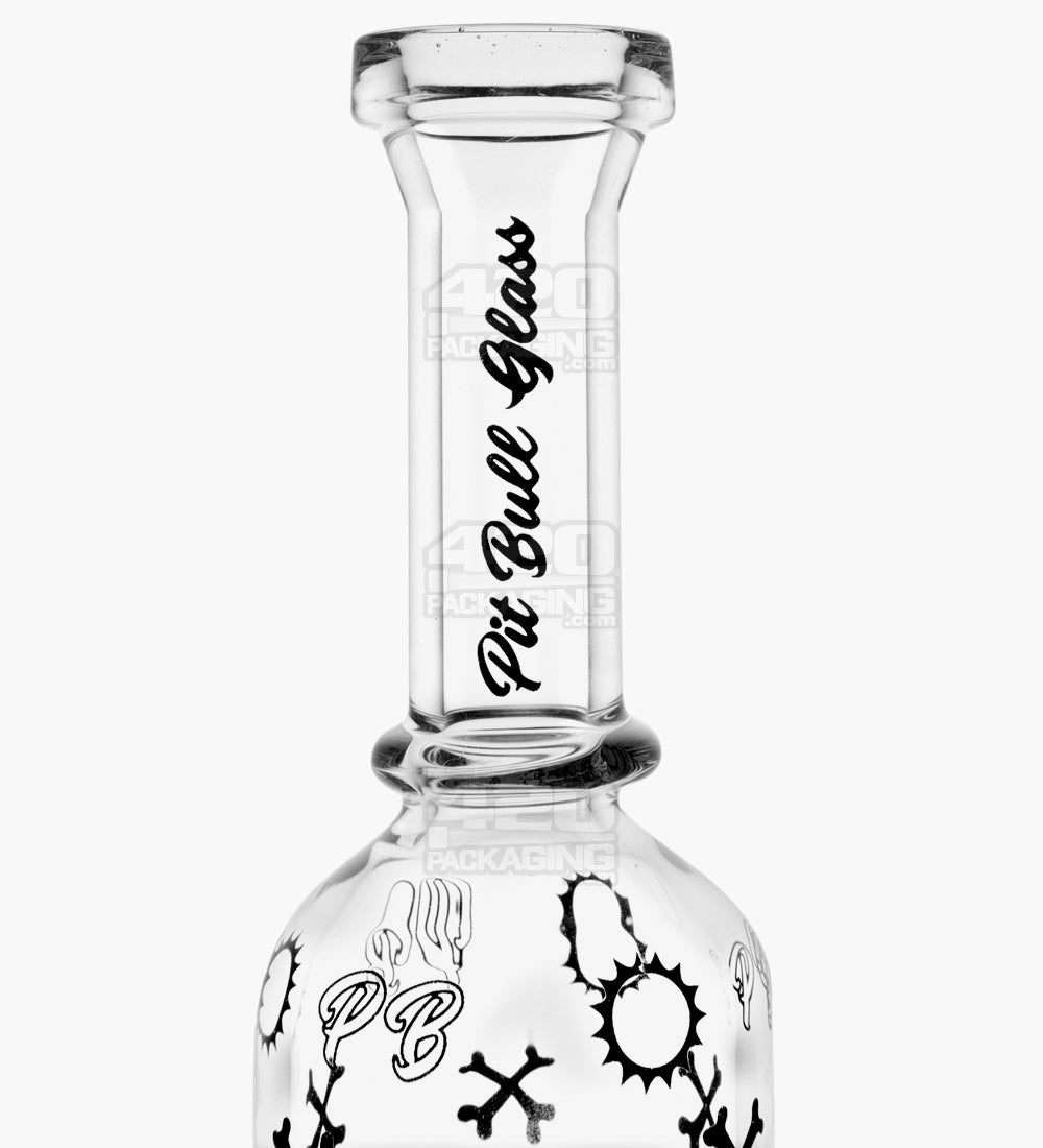 PIT BULL | Decal Straight Neck Honeycomb Sphere Perc Glass Water Pipe w/ Thick Base | 14in Tall - 14mm Bowl - Clear