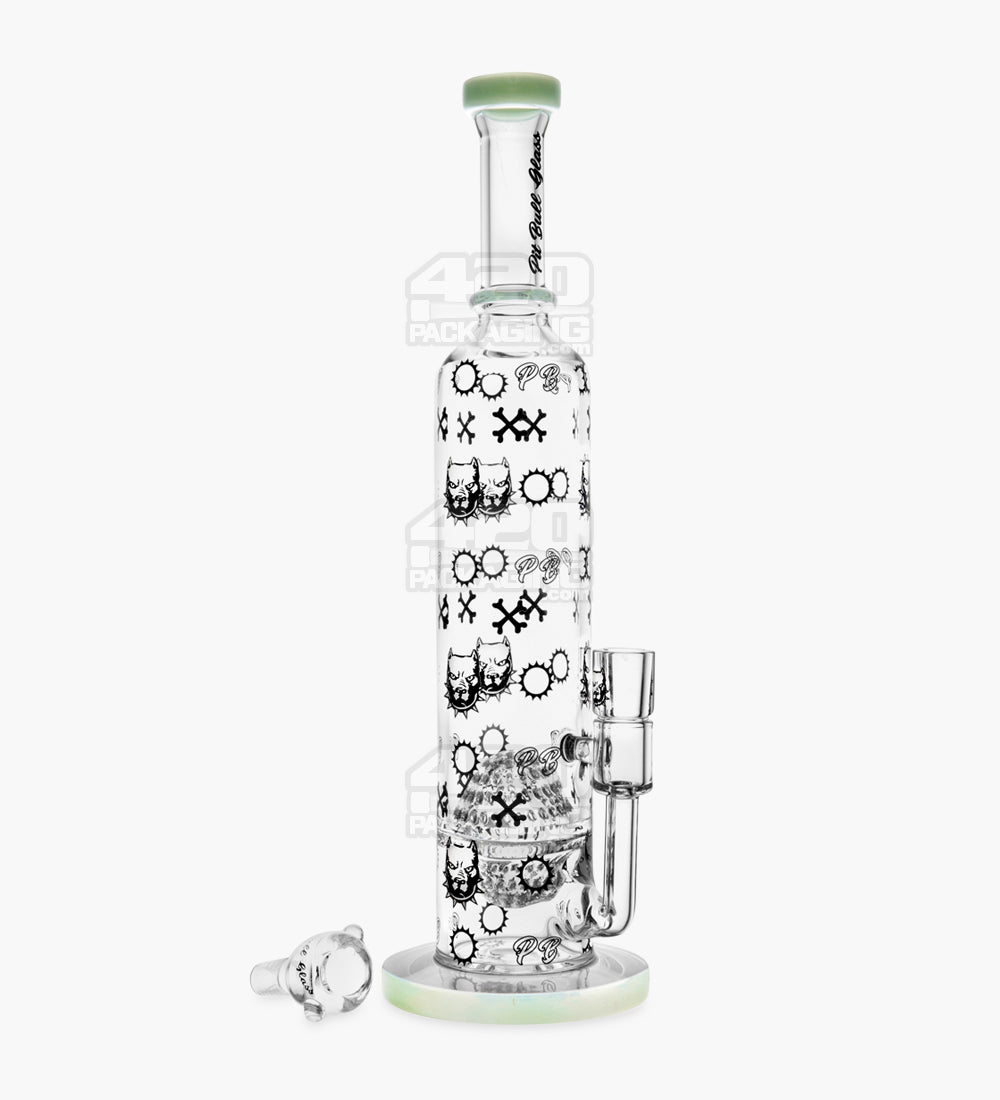 PIT BULL | Decal Straight Neck Honeycomb Sphere Perc Glass Water Pipe w/ Thick Base | 14in Tall - 14mm Bowl - Slime