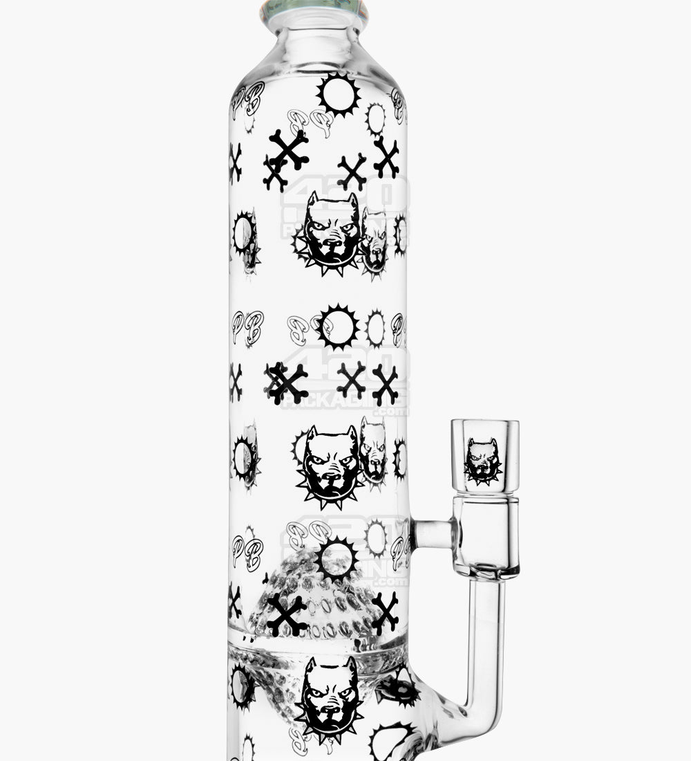 PIT BULL | Decal Straight Neck Honeycomb Sphere Perc Glass Water Pipe w/ Thick Base | 14in Tall - 14mm Bowl - Slime