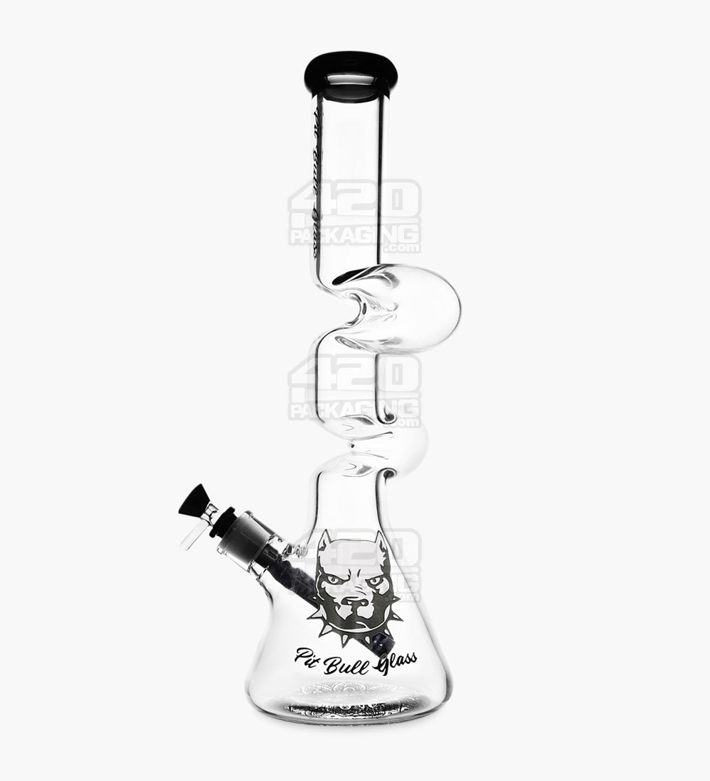 PIT BULL | Z-Neck Glass Beaker Water Pipe w/ Floral Base | 16.5in Tall - 14mm Bowl - Black