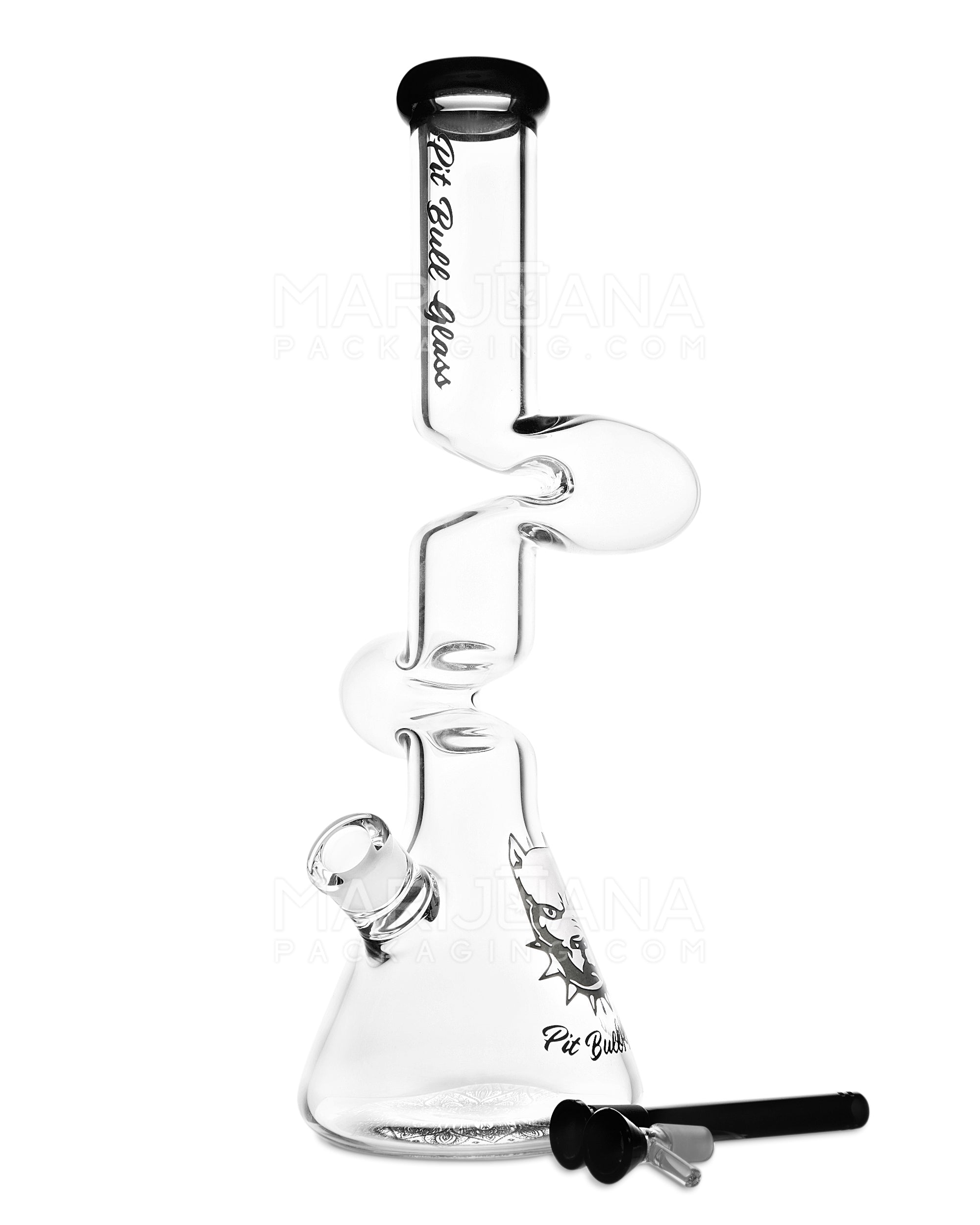 PIT BULL | Z-Neck Glass Beaker Water Pipe w/ Floral Base | 16.5in Tall - 14mm Bowl - Black - 2