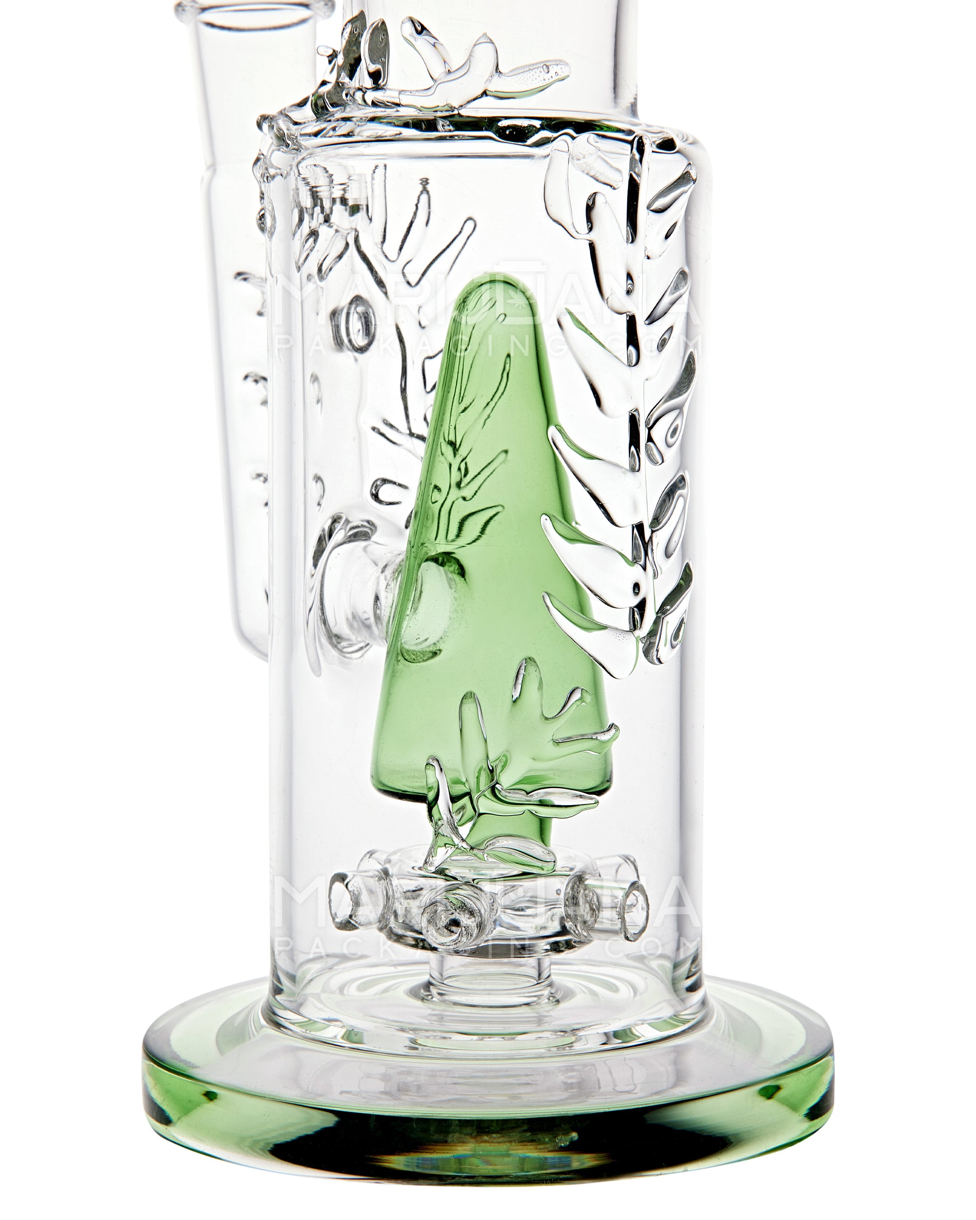 Straight Neck Showerhead Perc Olive Branch Glass Water Pipe w/ Ice Catcher & Thick Base | 15in Tall - 18mm Bowl - Green - 3