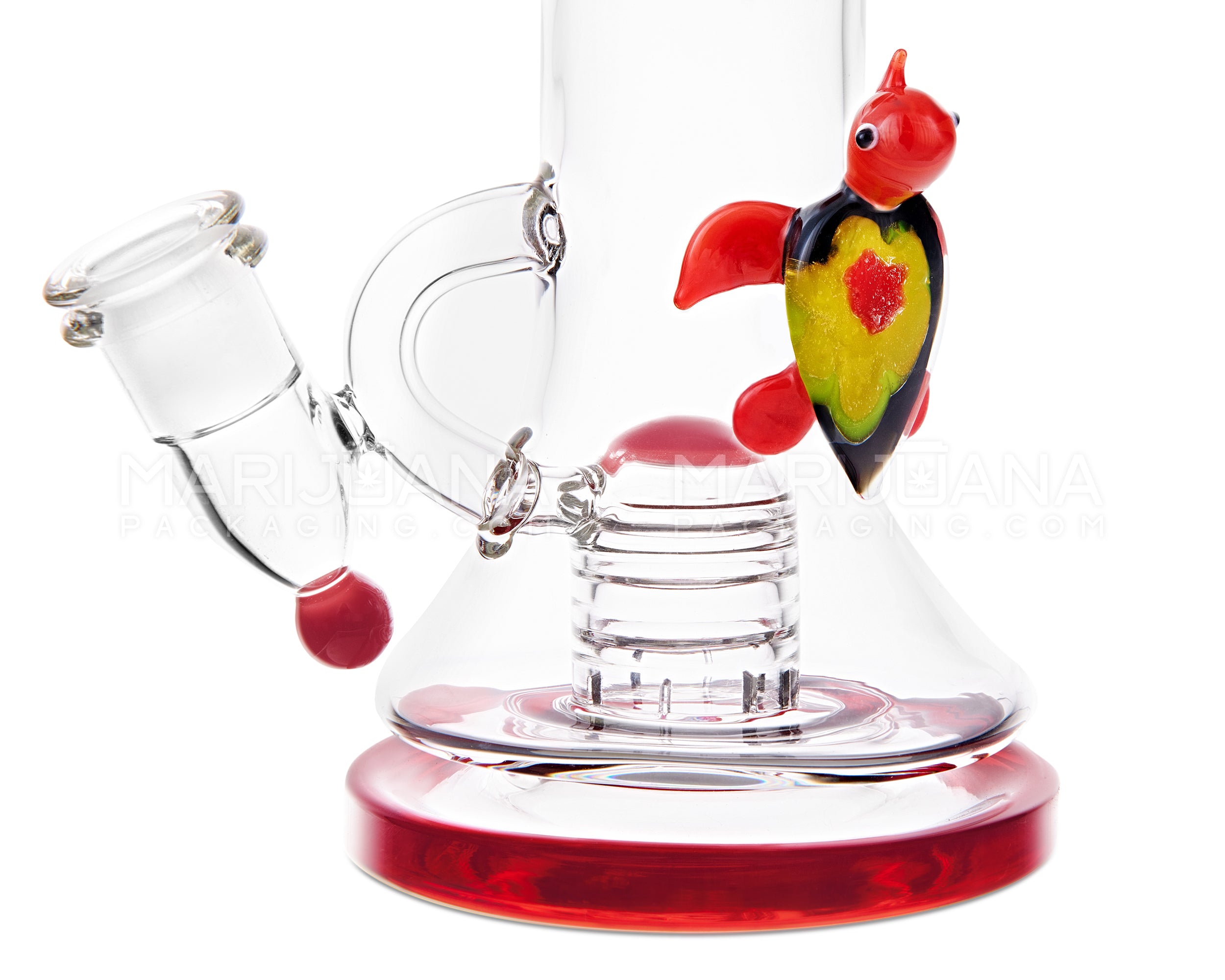 Straight Neck Showerhead Perc Glass Recycler Beaker Water Pipe w/ Glass Turtle & Thick Base | 8.5in Tall - 14mm - Red - 3