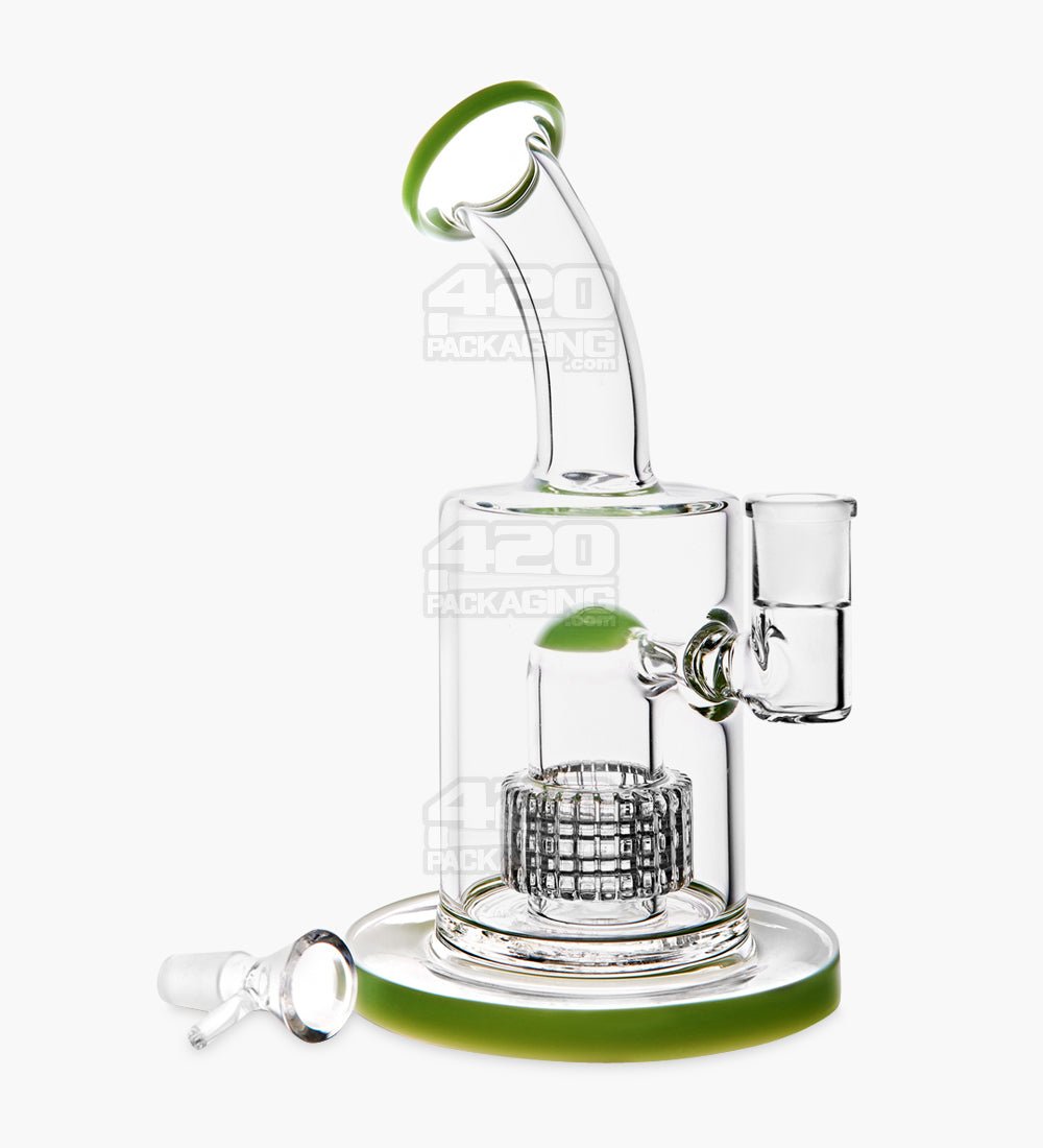 Bent Neck Glass Water Pipe w/ Matrix Perc | 9in Tall - 14mm Bowl - Slime - 2