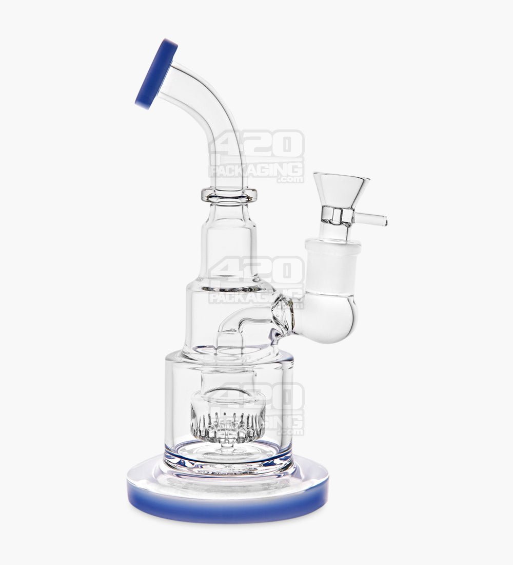 Bent Neck Glass Water Pipe w/ Showerhead Perc | 9in Tall - 18mm Bowl - Blue - 1