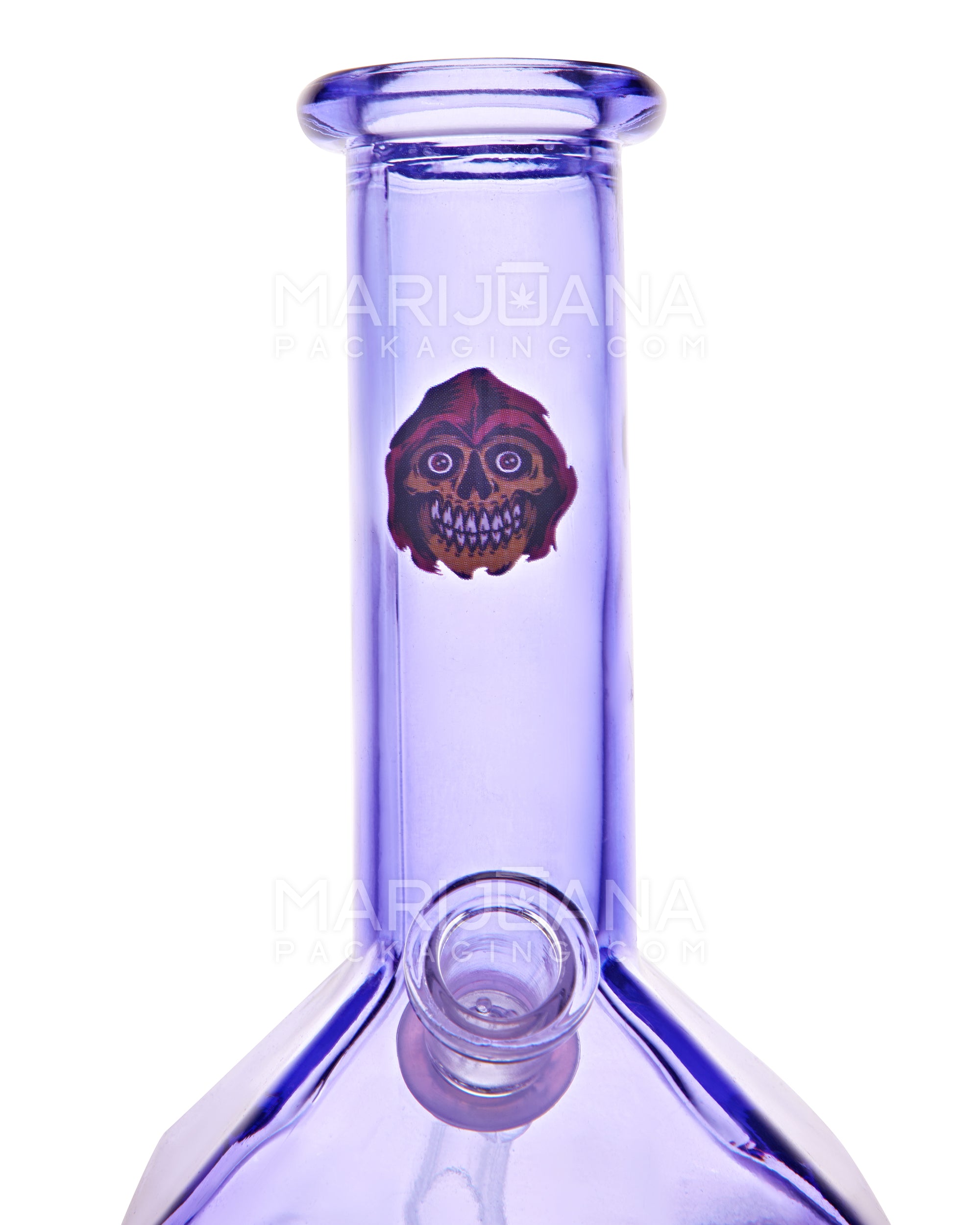 Straight Neck Decal Glass Beaker Water Pipe w/ Square Base | 7in Tall - 14mm Bowl - Assorted - 7
