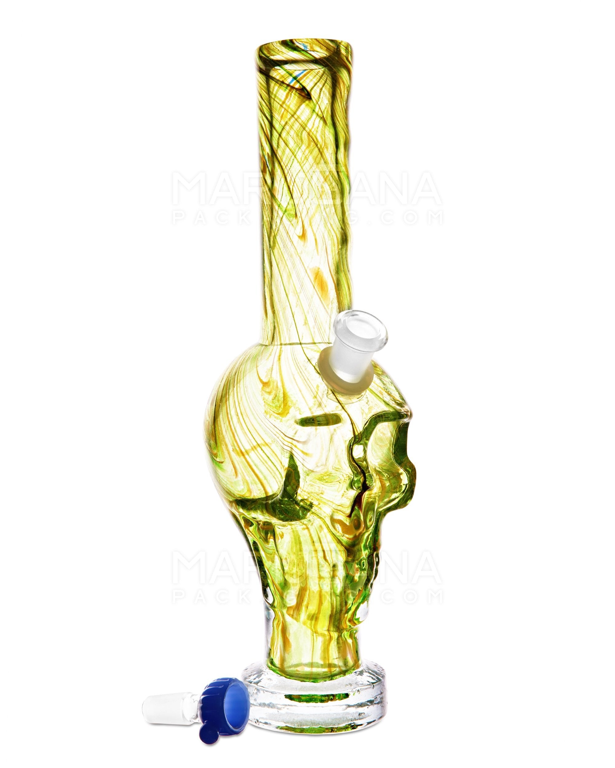 Straight Neck Sculpted Skull Glass Water Pipe w/ Thick Base | 12in Tall - 14mm Bowl - Assorted - 2