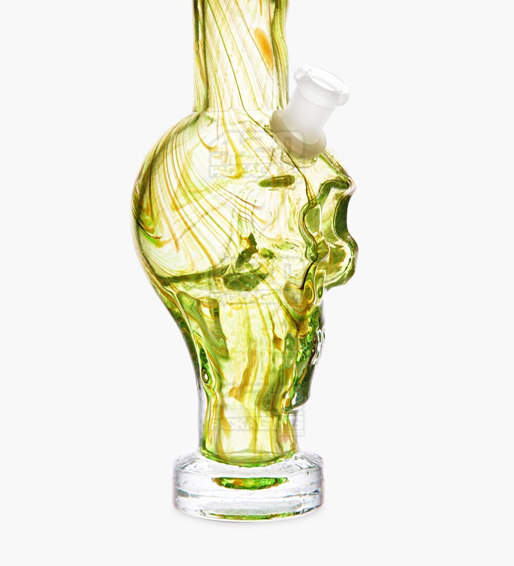 Straight Neck Sculpted Skull Glass Water Pipe w/ Thick Base | 12in Tall - 14mm Bowl - Assorted - 2