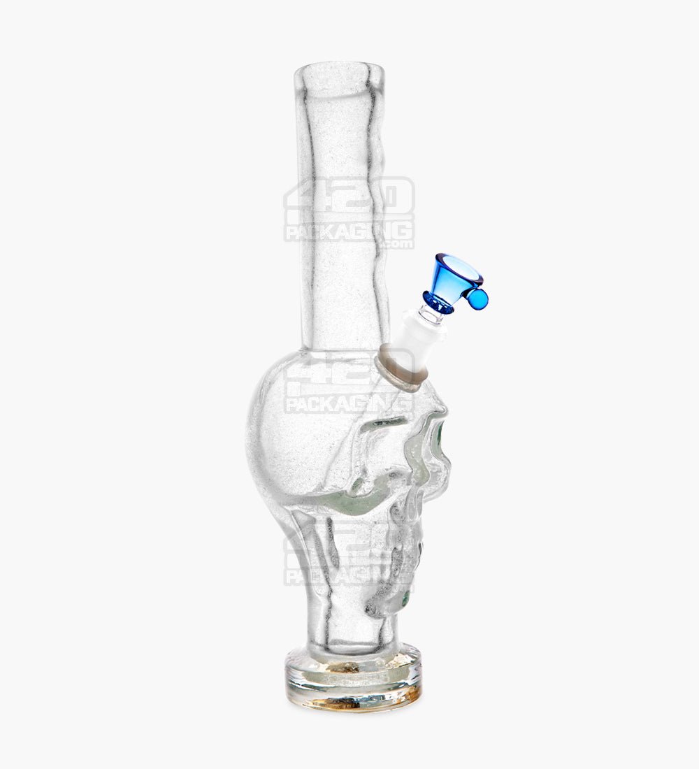 Straight Neck Sculpted Skull Glass Water Pipe w/ Thick Base | 12in Tall - 14mm Bowl - Assorted - 6