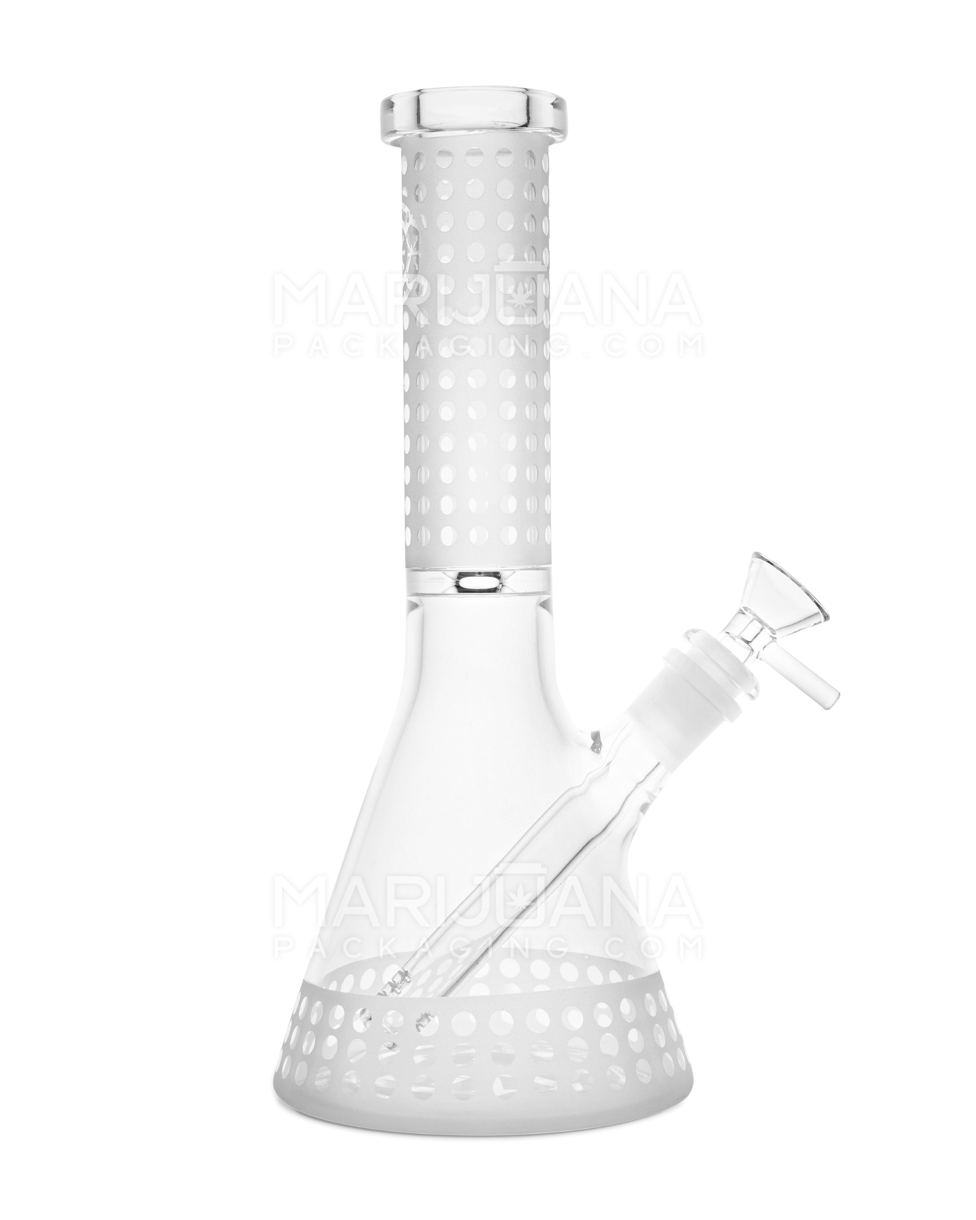 Straight Neck Sandblasted Circles Decal Glass Beaker Water Pipe | 10.5in Tall - 14mm Bowl - Clear
