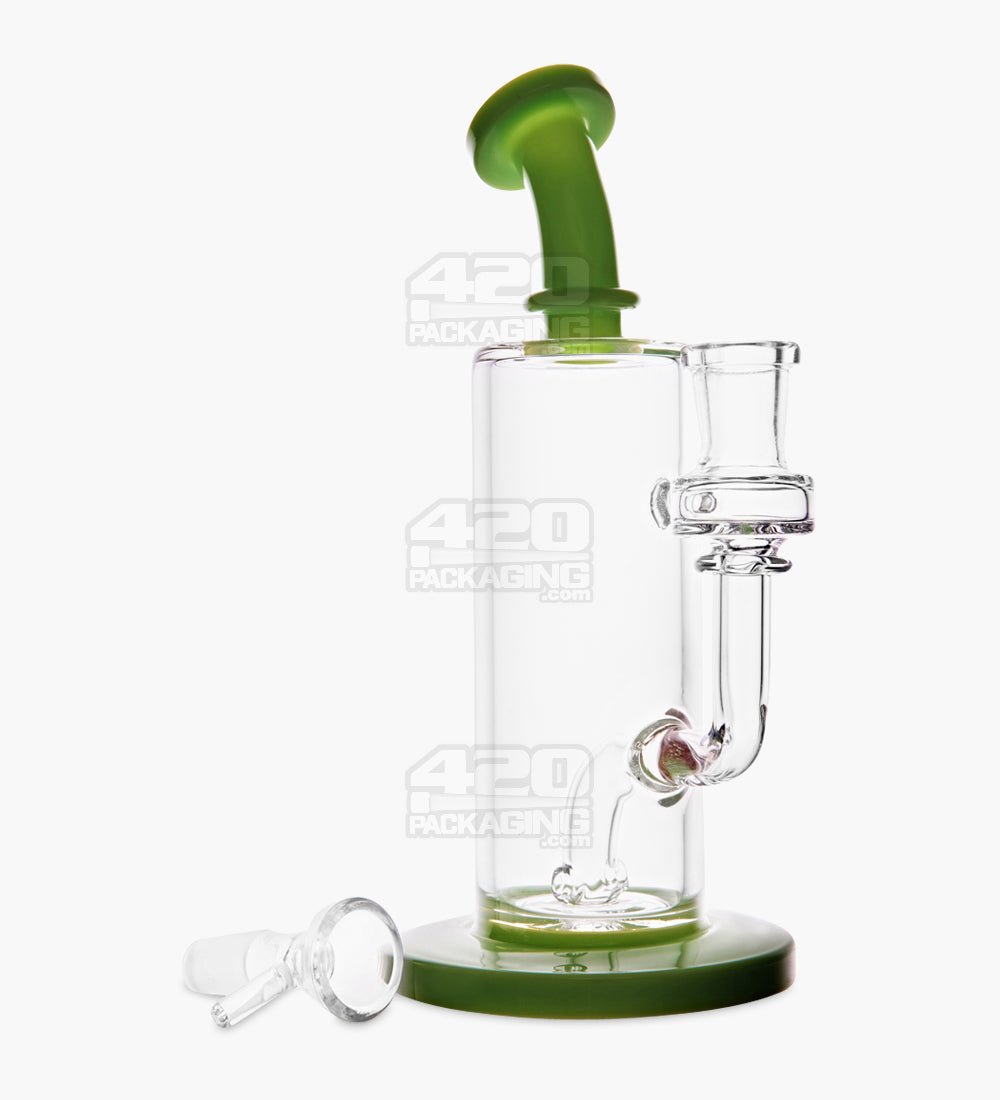Bent Neck Two Hole Perc Glass Water Pipe w/ Thick Base | 8.5in Tall - 14mm Bowl - Green - 2