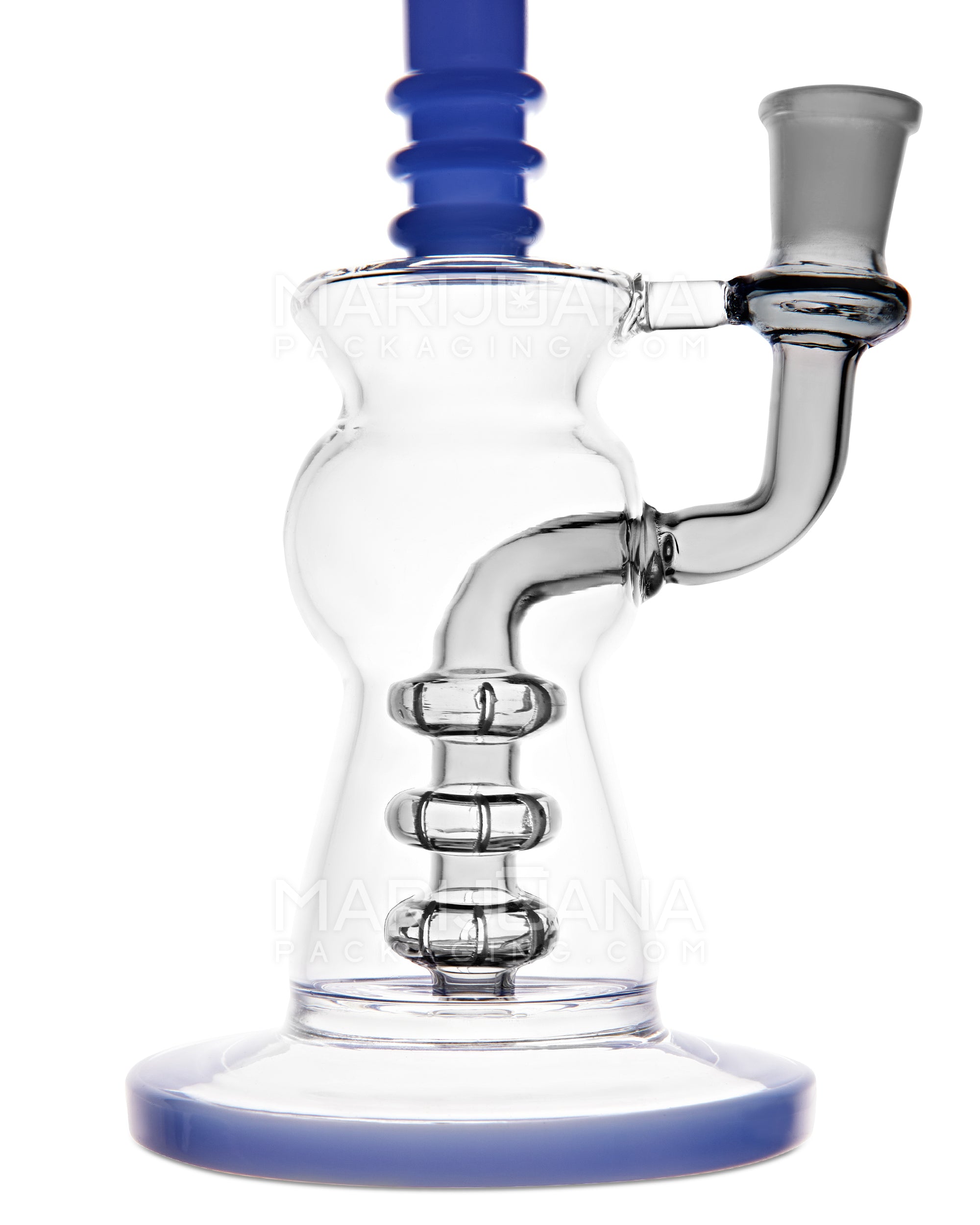 Bent Neck Ringed Triple Matrix Perc Glass Water Pipe w/ Thick Base | 8.5in Tall - 14mm Bowl - Blue - 3