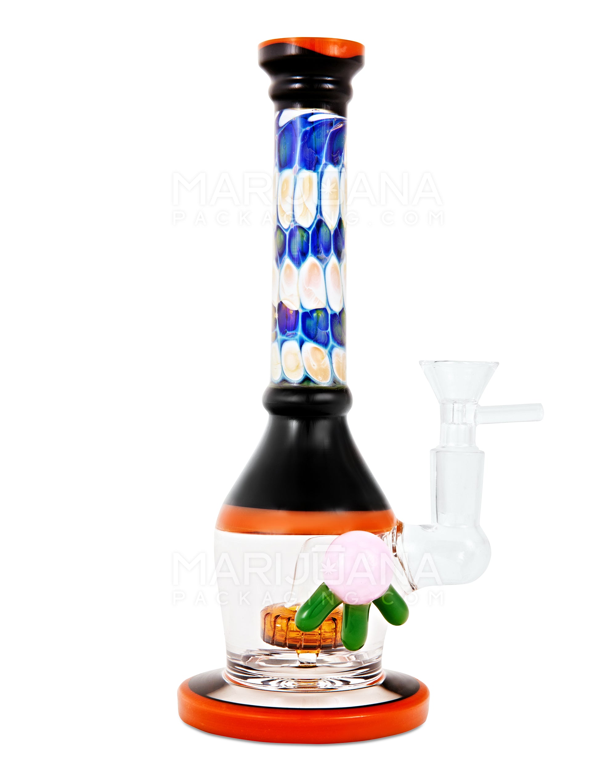 Straight Neck Dot Stack Showerhead Perc Painted Glass Water Pipe w/ Thick Base | 8.5in Tall - 14mm Bowl - Assorted - 1