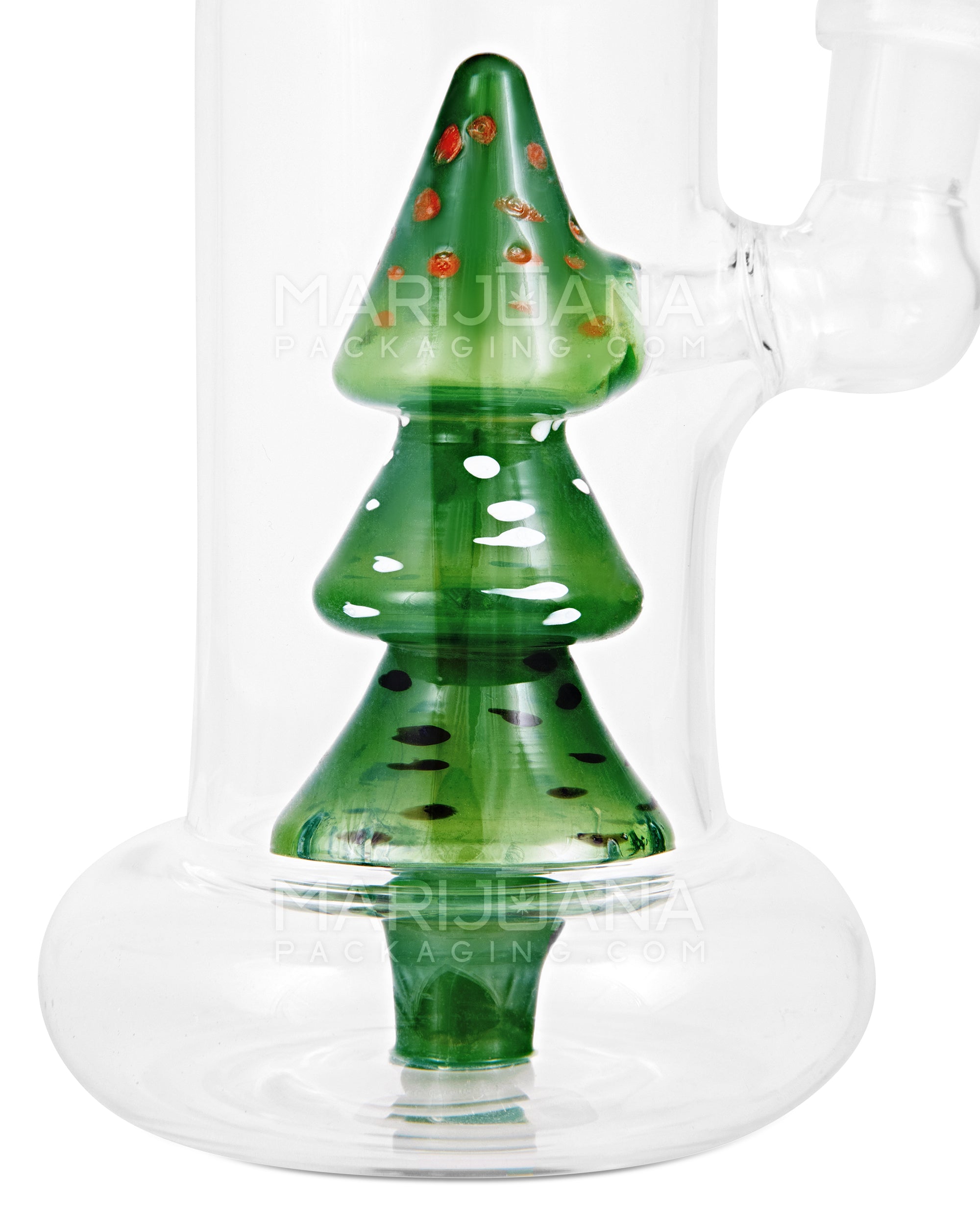 Straight Neck Christmas Tree Perc Glass Water Pipe w/ Donut Base | 10in Tall - 14mm Bowl - Green - 3