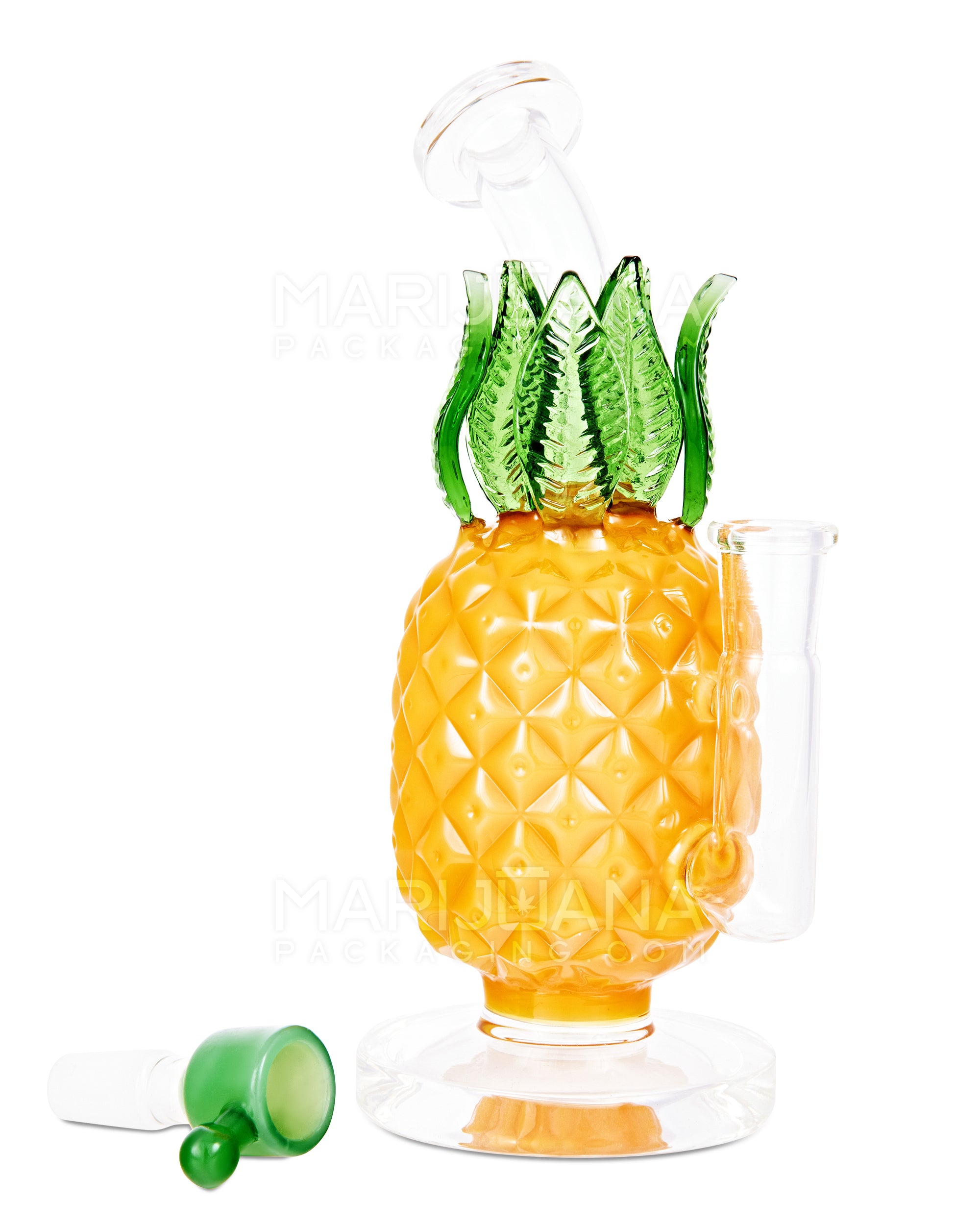 Bent Neck Pineapple Glass Water Pipe w/ Thick Base | 8in Tall - 14mm Bowl - Orange - 2
