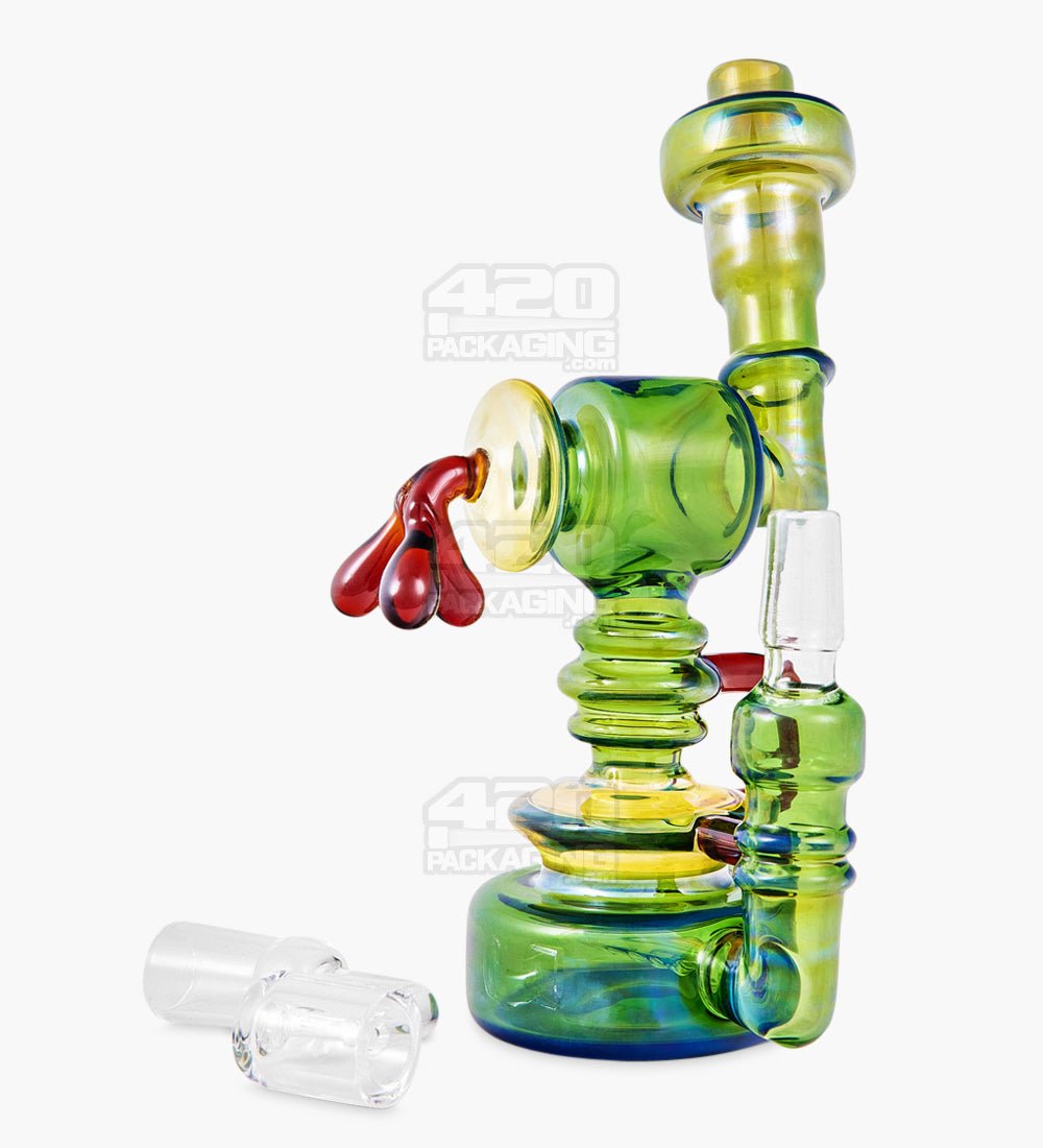 Heady Sidecar Neck Inline Perc Fumed Glass Gas Pump Dab Rig | 7in Tall - 14mm Banger - Green - 2