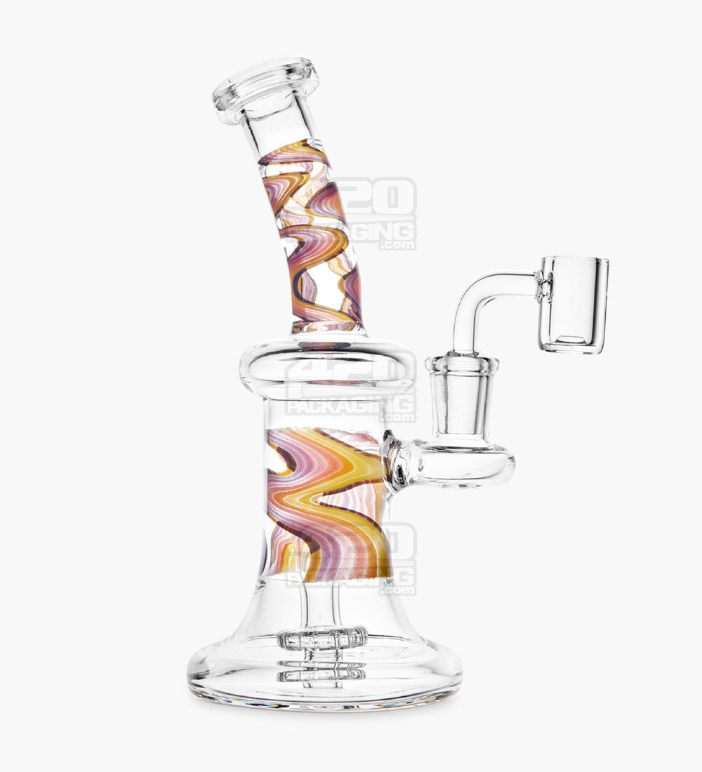 Bent Neck Showerhead Perc Wig Wag Fire Glass Dab Rig | 7.5in Tall - 14mm - Orange - 1
