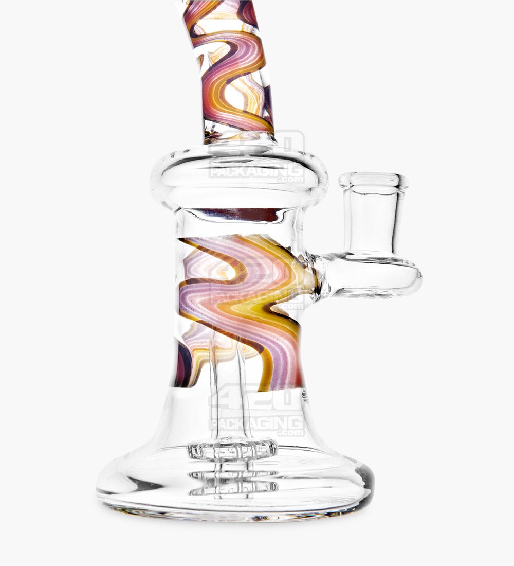 Bent Neck Showerhead Perc Wig Wag Fire Glass Dab Rig | 7.5in Tall - 14mm - Orange - 3