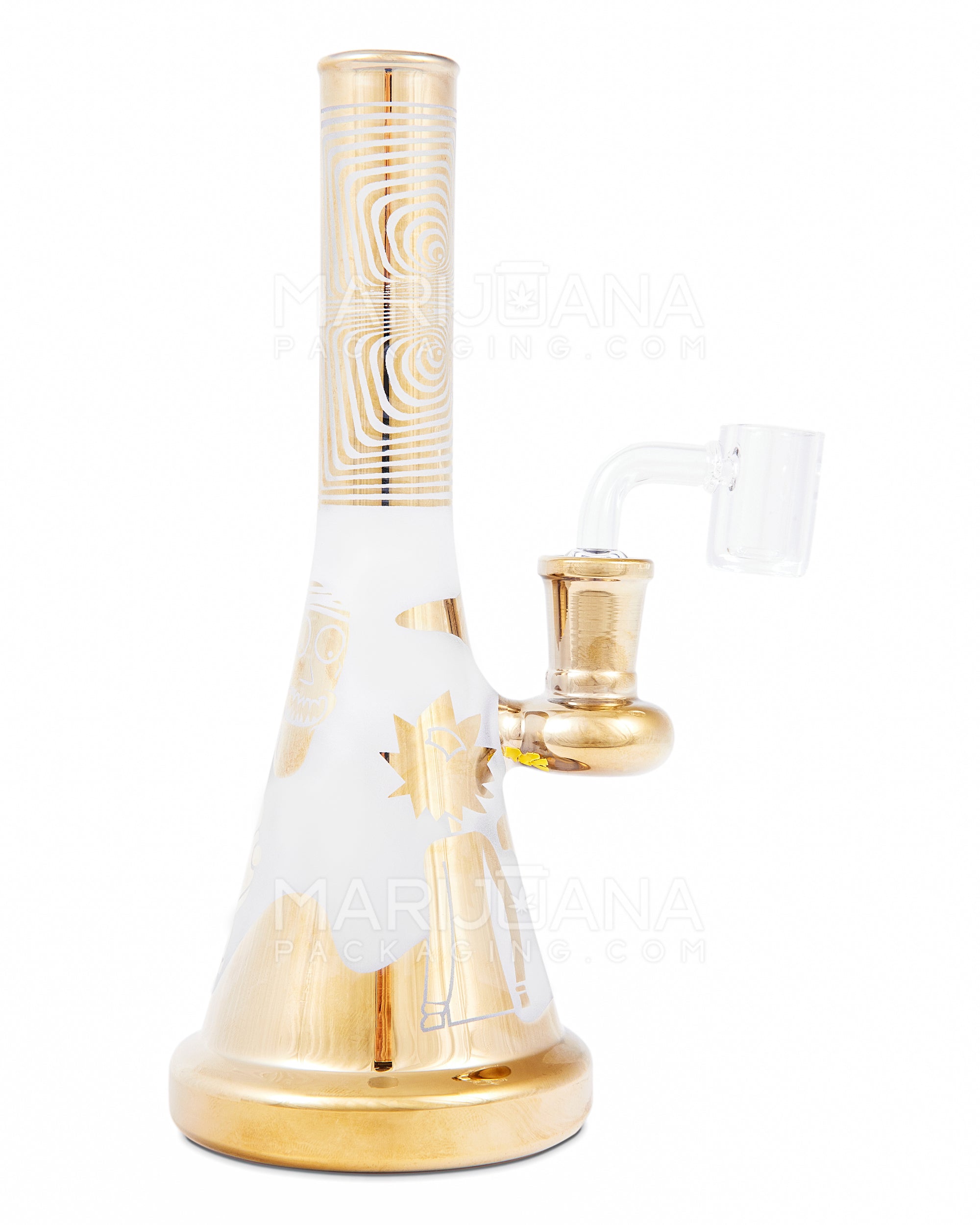 R&M Straight Neck Sandblasted Glass Beaker Dab Rig | 7.5in Tall - 14mm Banger - Gold - 1