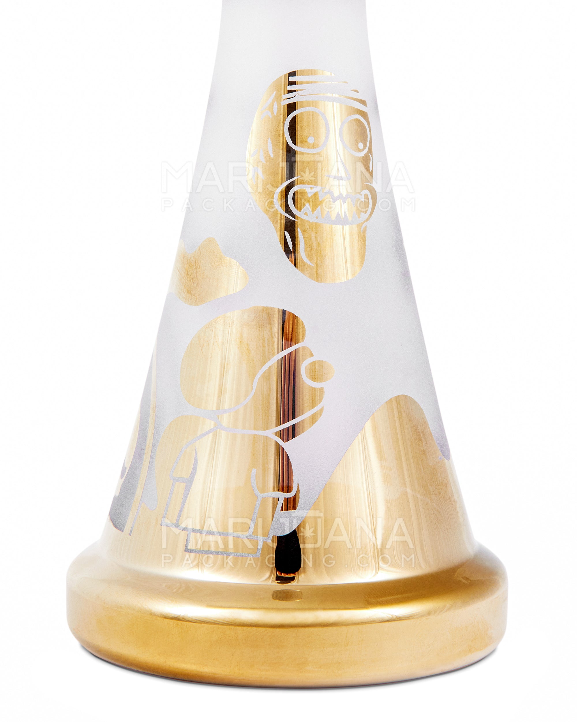 R&M Straight Neck Sandblasted Glass Beaker Dab Rig | 7.5in Tall - 14mm Banger - Gold - 3