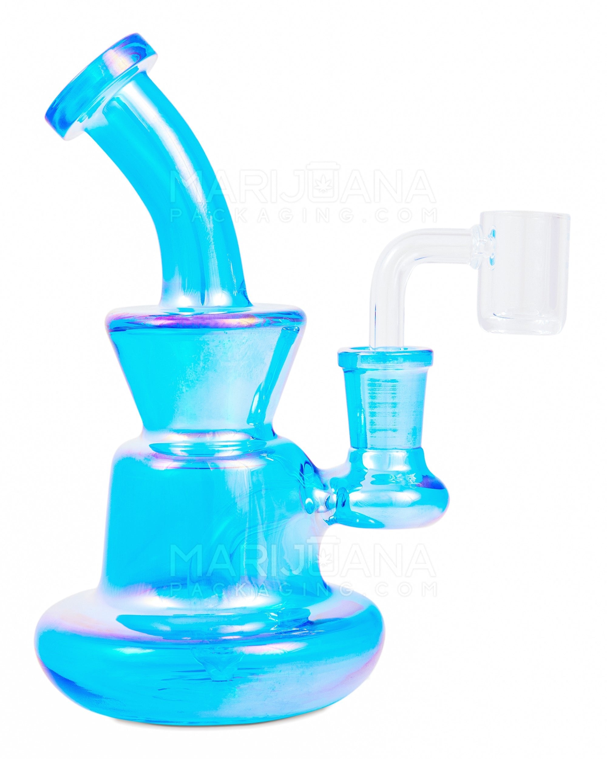 Bent Neck Iridescent Glass Dab Rig w/ Wide Base | 6in Tall - 14mm Banger - Blue - 1