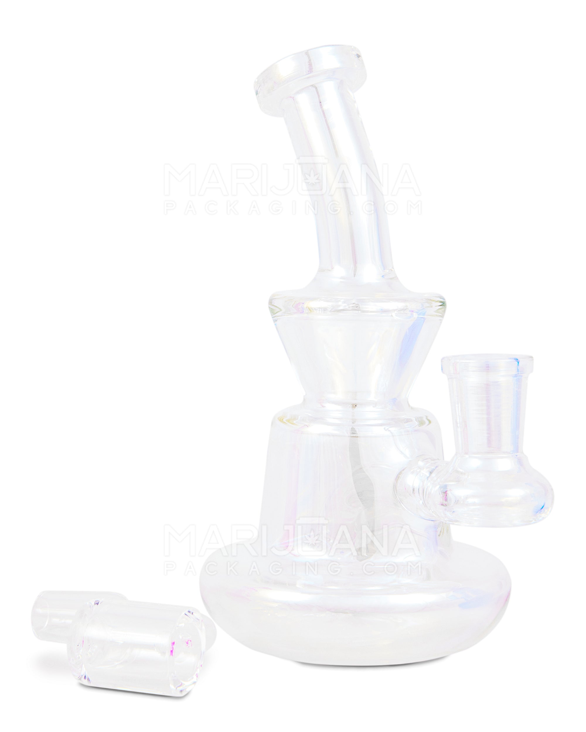 Bent Neck Iridescent Glass Dab Rig w/ Wide Base | 6in Tall - 14mm Banger - Clear - 2