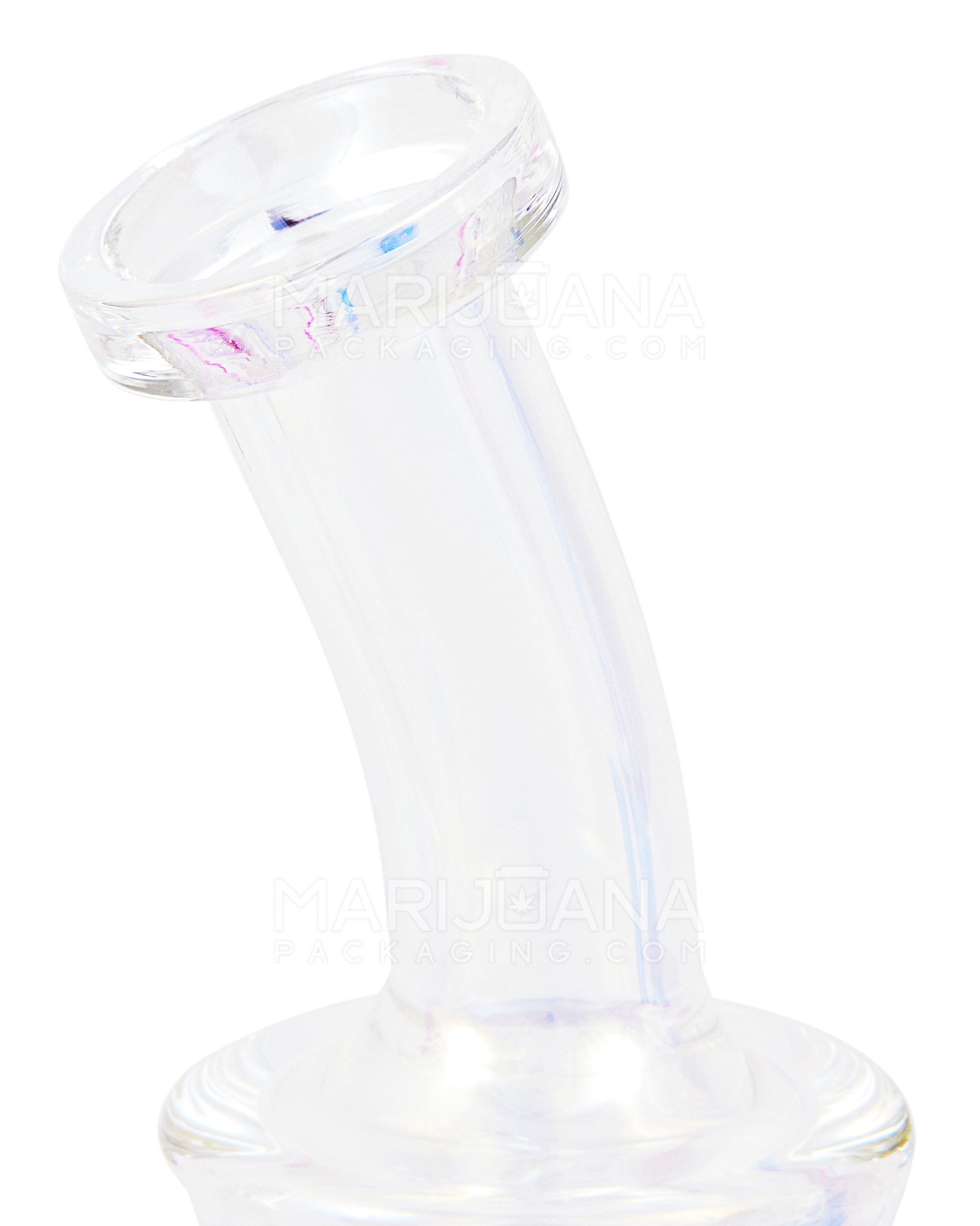 Bent Neck Iridescent Glass Dab Rig w/ Wide Base | 6in Tall - 14mm Banger - Clear - 4