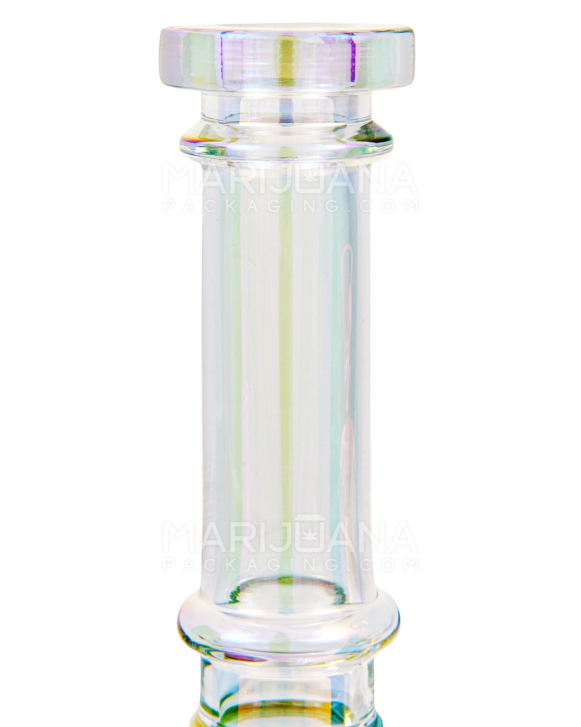 USA Glass | Straight Neck Iridescent Fumed Glass Bell Water Pipe | 8in Tall - 14mm Bowl - Blue - 4