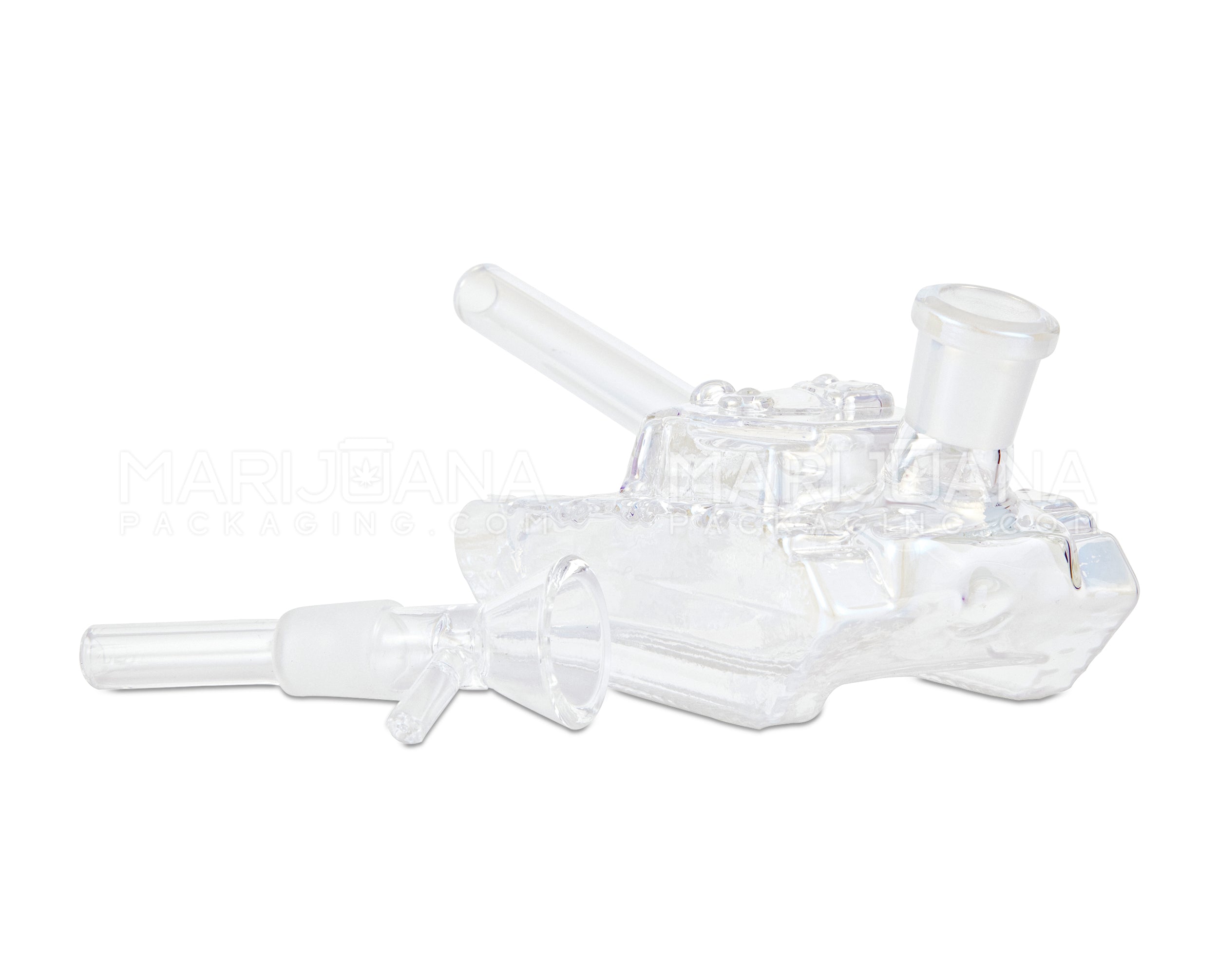 USA Glass | Iridescent Military Tank Glass Water Pipe | 6in Long - 14mm Bowl - Clear - 2