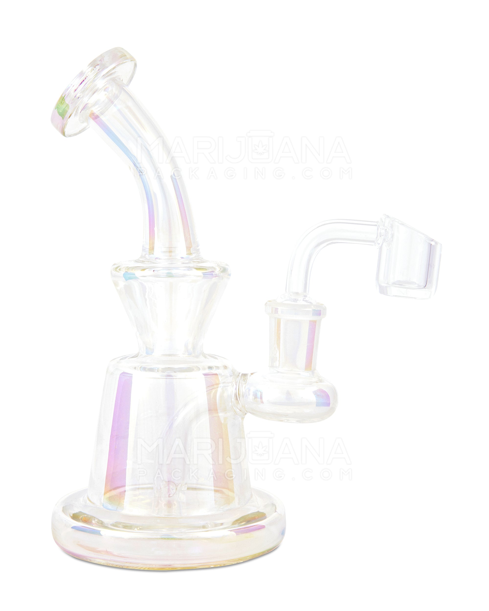 Bent Neck Iridescent Glass Dab Rig | 6in Tall - 14mm Banger - Clear - 1