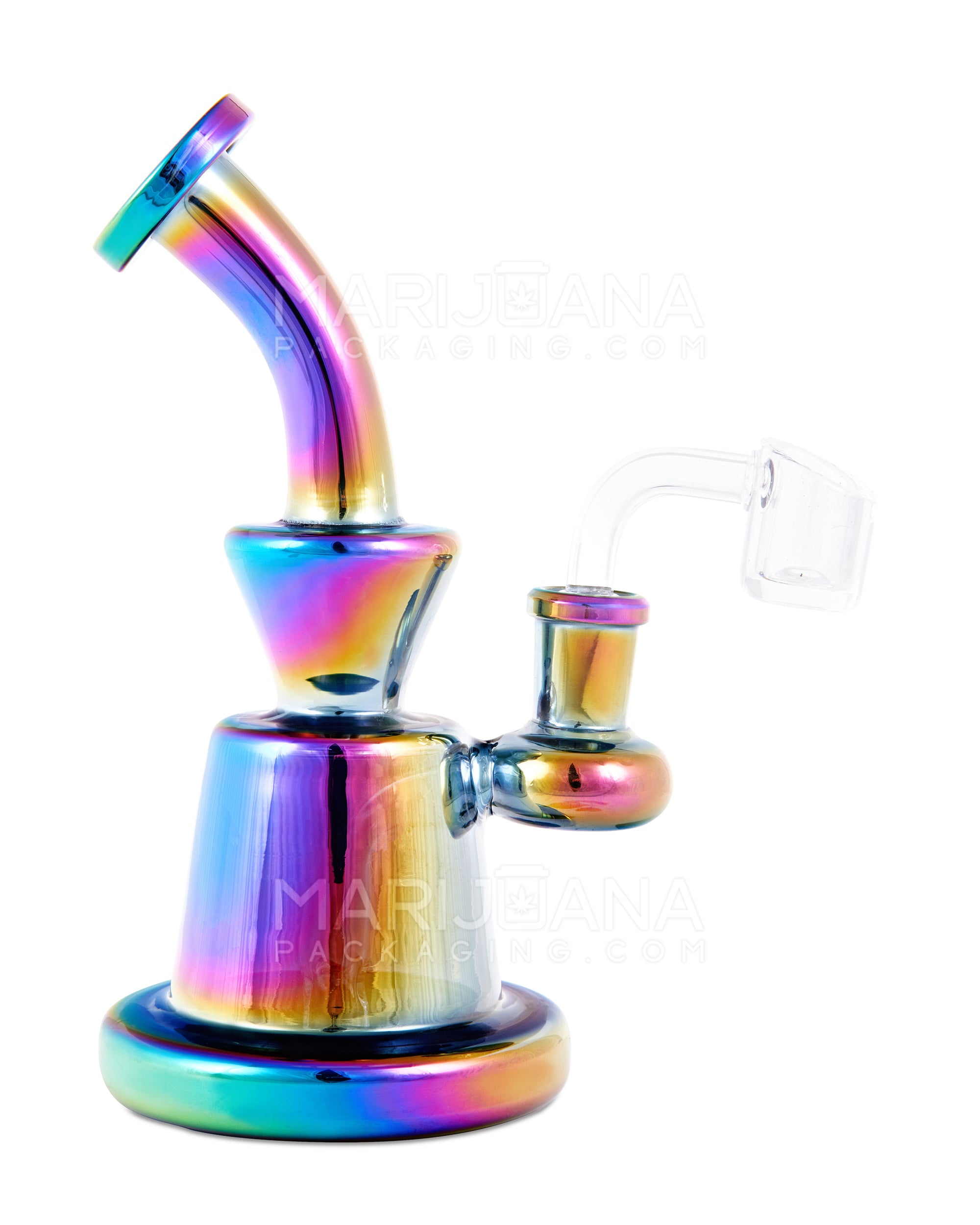Bent Neck Iridescent Glass Baker Dab Rig | 6in Tall - 14mm Banger - Rainbow - 1