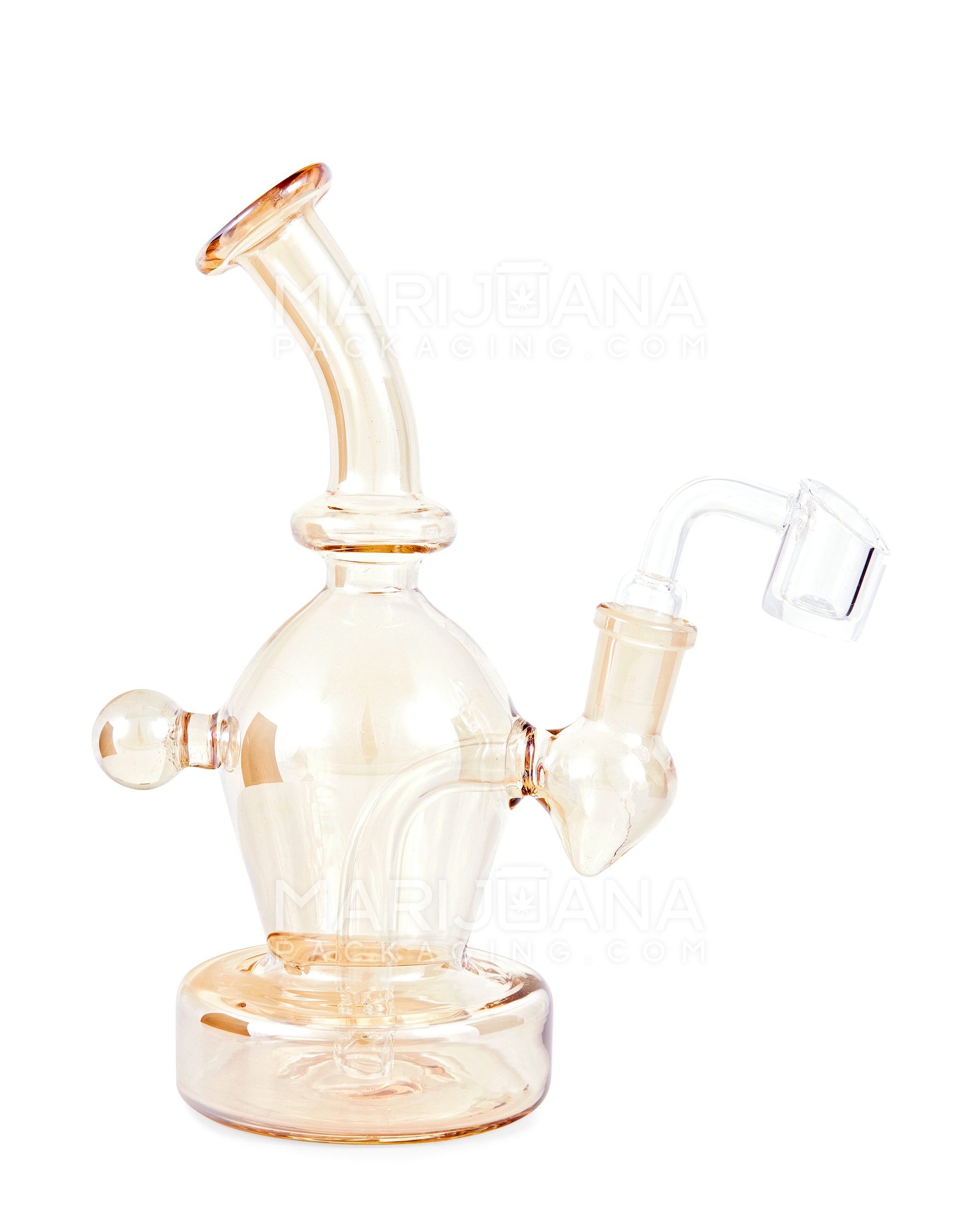 USA Glass | Bent Neck Iridescent Glass Dab Rig w/ Thick Base | 7in Tall - 14mm Banger - Amber - 1