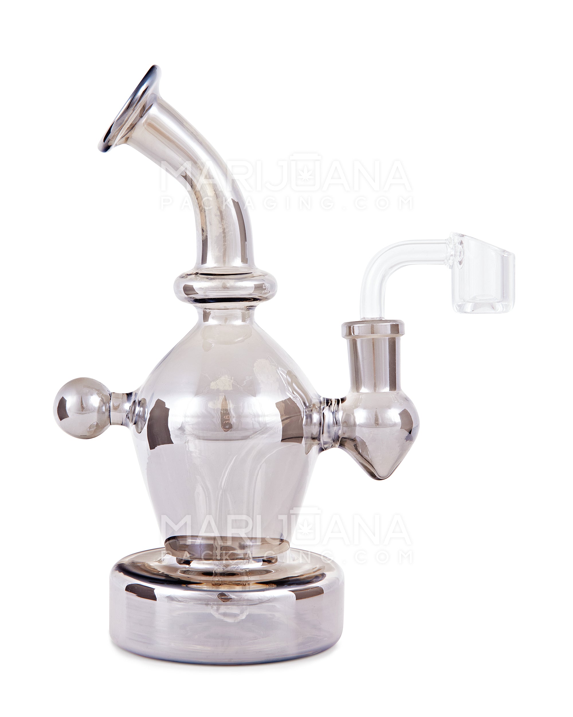 USA Glass | Bent Neck Iridescent Glass Dab Rig w/ Thick Base | 7in Tall - 14mm Banger - Smoke - 1