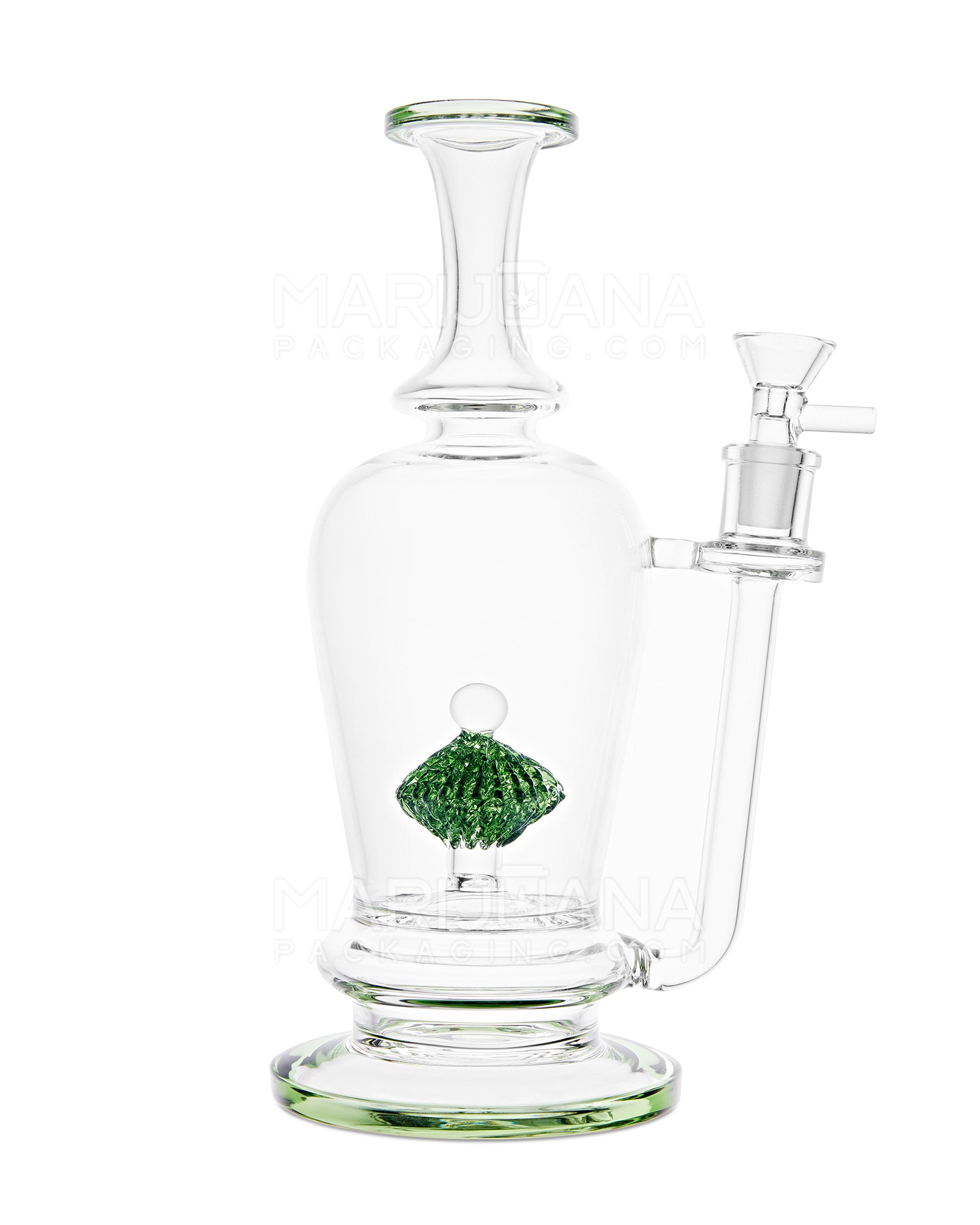 Lattice Perc Glass Water Pipe w/ Thick Base | 10.5in Tall - 14mm Bowl - Green